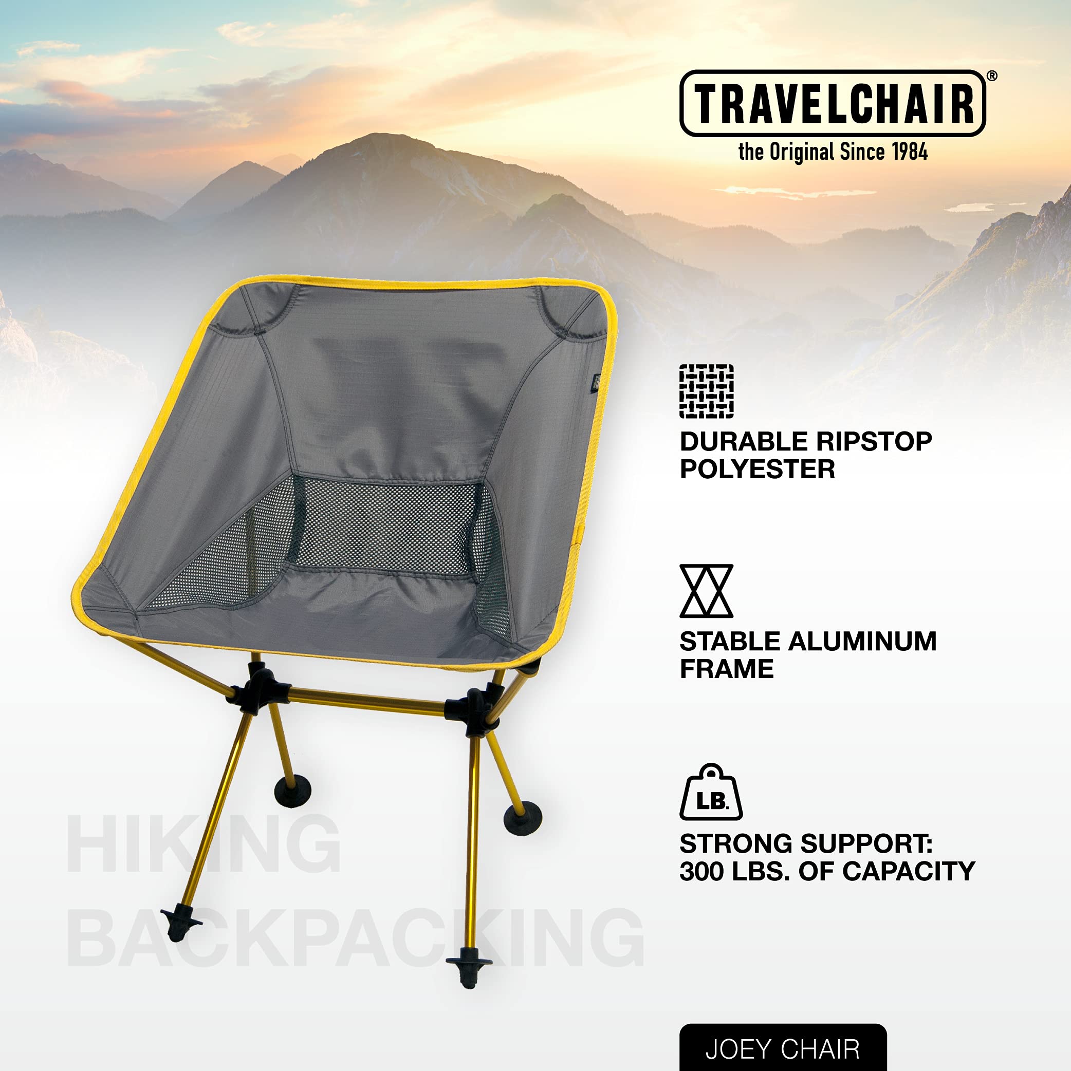 Joey Chair - Lightweight Folding Camping Chair for Outdoor Adventures | Portable & Stable for Hiking, Backpacking, Beach, Lawn Sports | Collapsible Outdoor Furniture (Yellow) | Perfect for Camping Trips, Picnics, Concerts & Backyard Relaxation