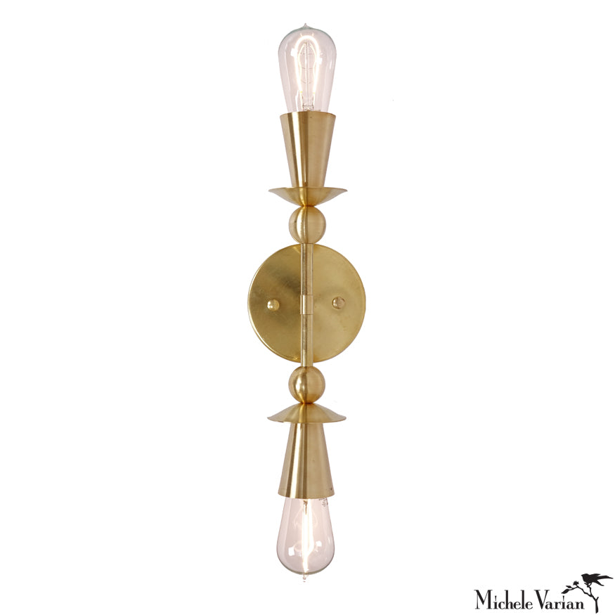 Vintage Brass Double Polyform Sconce Light - Elegant Wall Lighting Fixture for Living Room, Bedroom & Hallway Decor