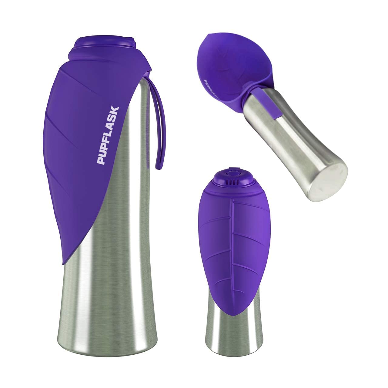Tuff Pupper Dog Water Bottle Holder & PupFlask - 40oz Portable Pet Water Bottle for Hiking, Walking & Outdoor Adventures - Violet (BPA-Free Leakproof Design)