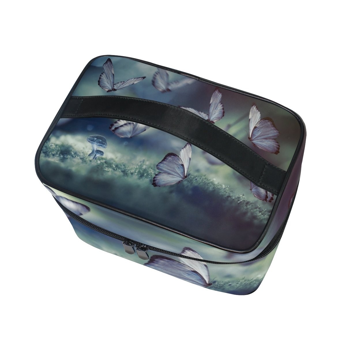 Large Butterfly & Mushroom Print Cosmetic Bag - Waterproof Makeup Organizer for Travel, Gym, and Daily Essentials Storage | Cute Toiletry Pouch for Women & Teens