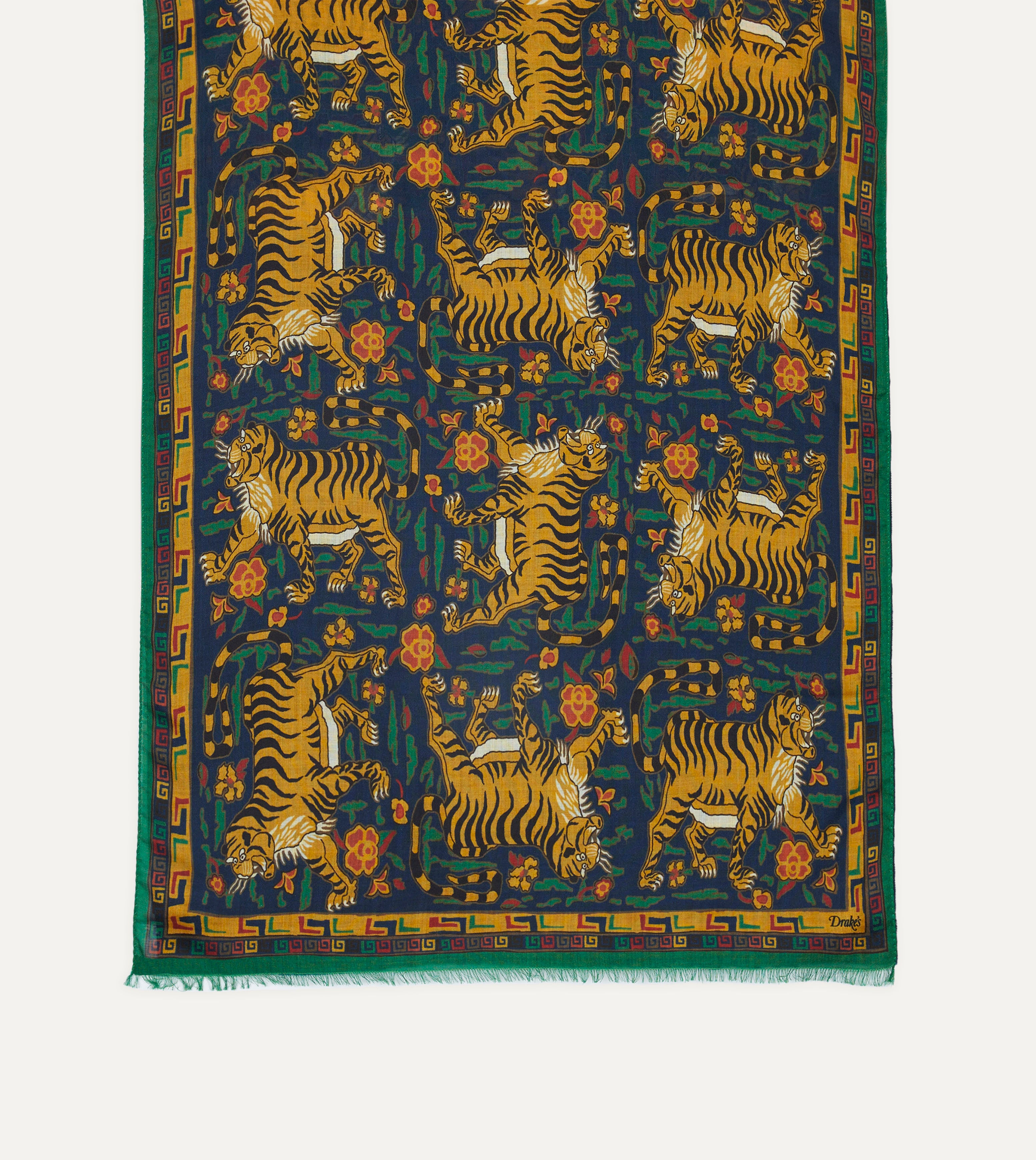 Navy Blue Jumbo Tiger Print Wool Silk Scarf - Warm Winter Fashion Accessory for Women, Perfect for Office, Travel and Gift Giving