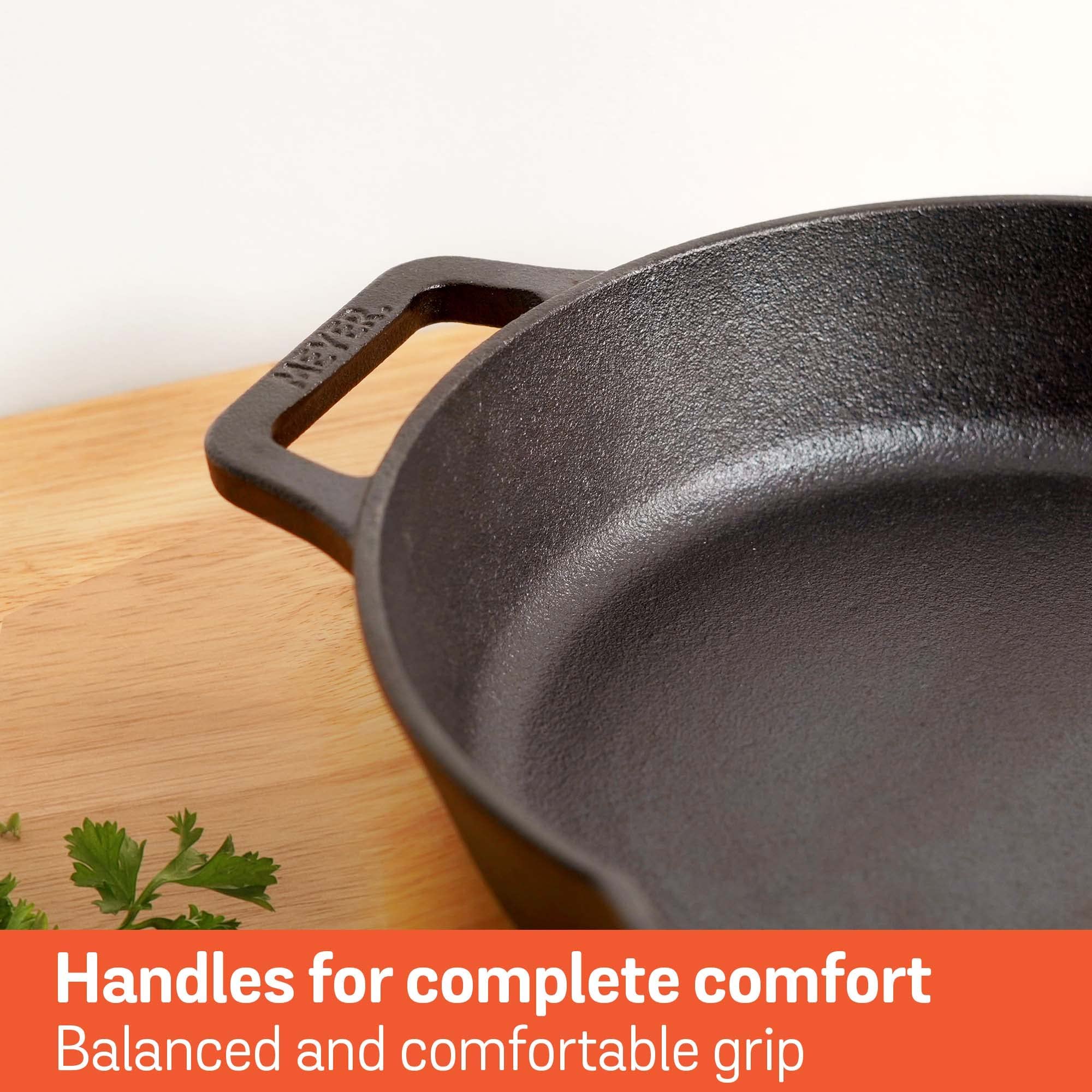 Premium Meyer Pre-Seasoned Cast Iron Skillet – 22cm (1.3L) Black Frying Pan with Dual Side Handles for Gas & Induction Stoves | Durable Cast Iron Cookware for Searing, Baking & Camping | Perfect for Steaks, Cornbread & Outdoor Cooking