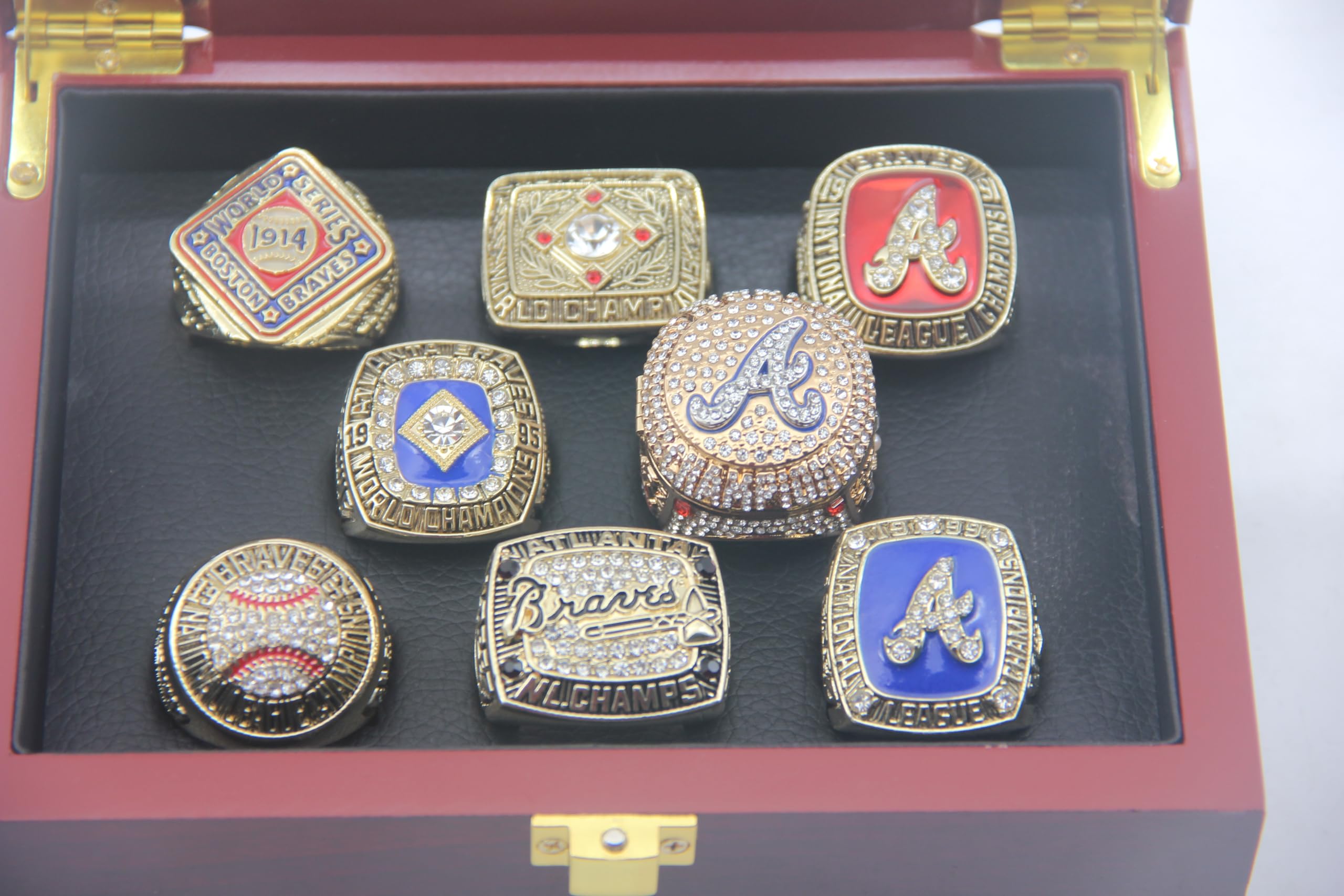 Atlanta Braves Championship Ring Set - 1914 Boston, 1957 Milwaukee, 1995 Atlanta & NL Championship Rings 1991-1999 | Collectible Baseball Memorabilia for Fans, Men, Women & Kids | Perfect Gift for Christmas, Birthdays & Sports Enthusiasts