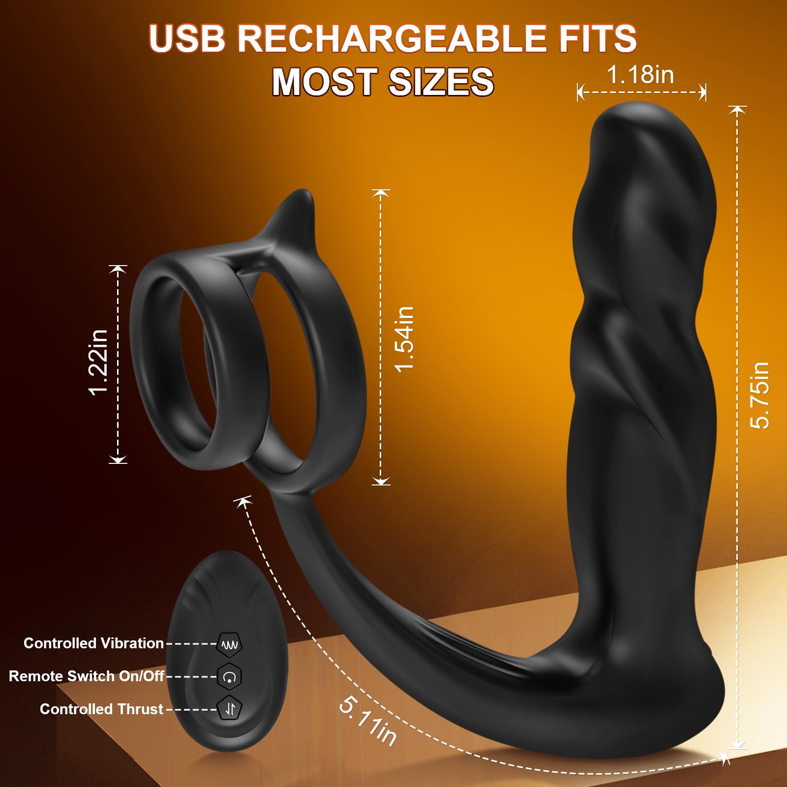 Premium Prostate Massager & Anal Vibrator with Thrusting & 10 Vibration Modes - Includes Vibrating Cock Ring - Adult Male Sex Toy for Pleasure & Stimulation - Perfect for Solo Play & Couples Intimacy