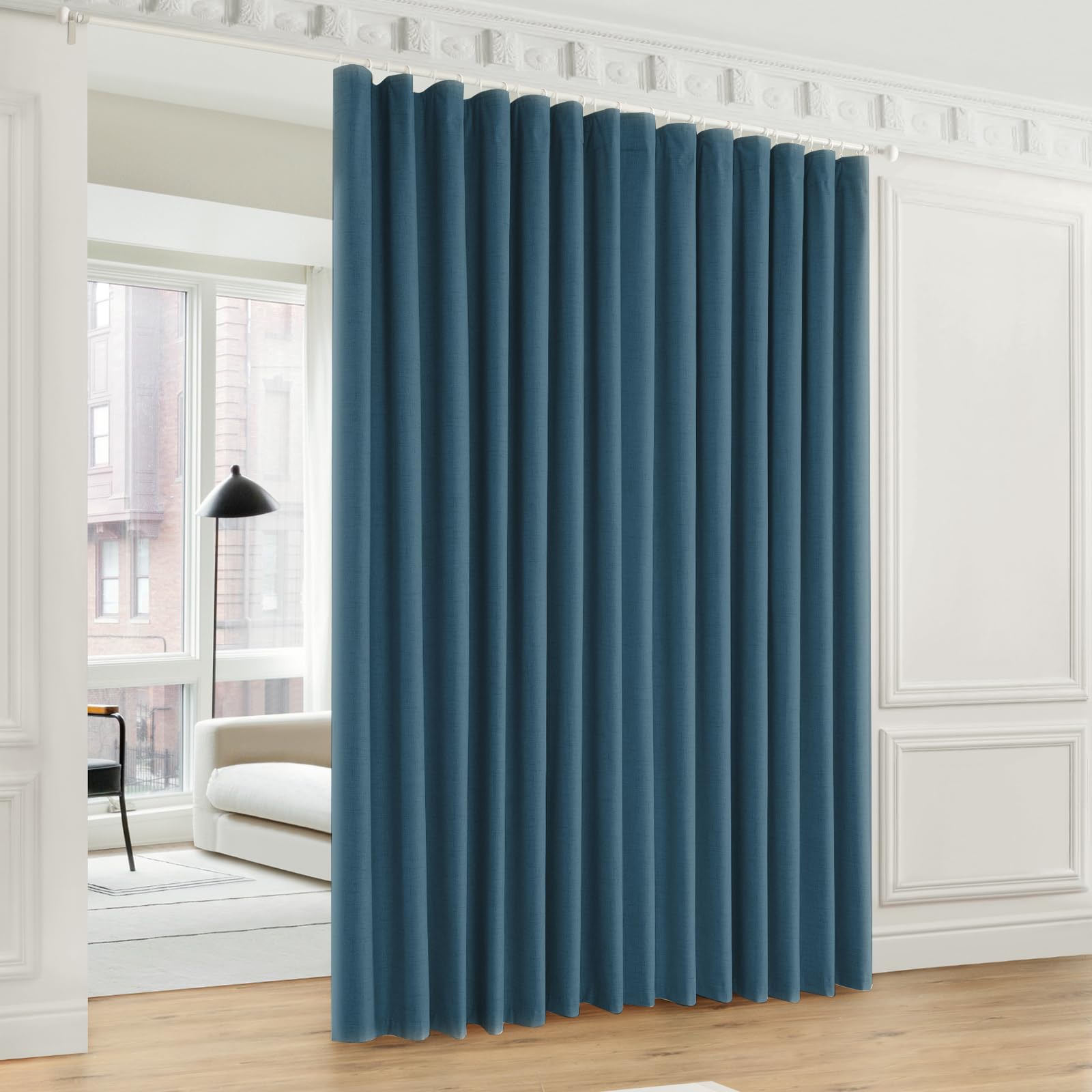 100% Blackout Linen Curtains - 2 Panels Set, 108 Inch Length, W100 x L108 Inch, Heavy Duty Soundproof Drapes for Sliding Doors - Blue | Perfect for Bedrooms, Living Rooms & Home Theater Light Blocking