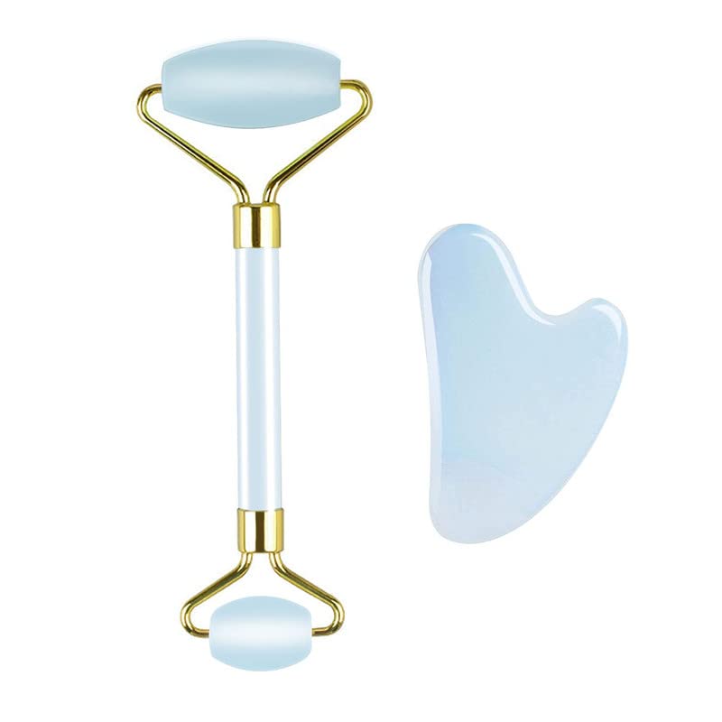Staila Jade Facial Roller & Gua Sha Stone Set - 2-in-1 Skincare Tools for Face Massage, Lymphatic Drainage & Anti-Aging - Natural Green Jade Stone Facial Massager for Glowing Skin - Perfect for Morning/Night Routine & Spa Days at Home (Multicolor)