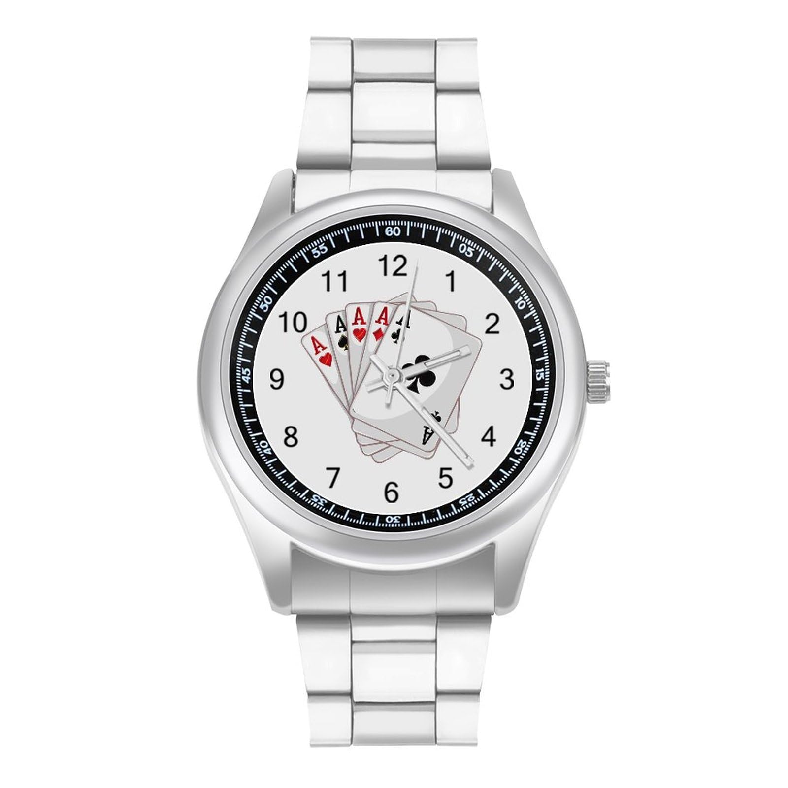 Stylish Gambling Casino Aces Poker Automatic Watch for Men & Women - Metal Alloy Bracelet, Fashion Quartz Wristwatch - Perfect for Casino Nights, Poker Parties & Gift Giving