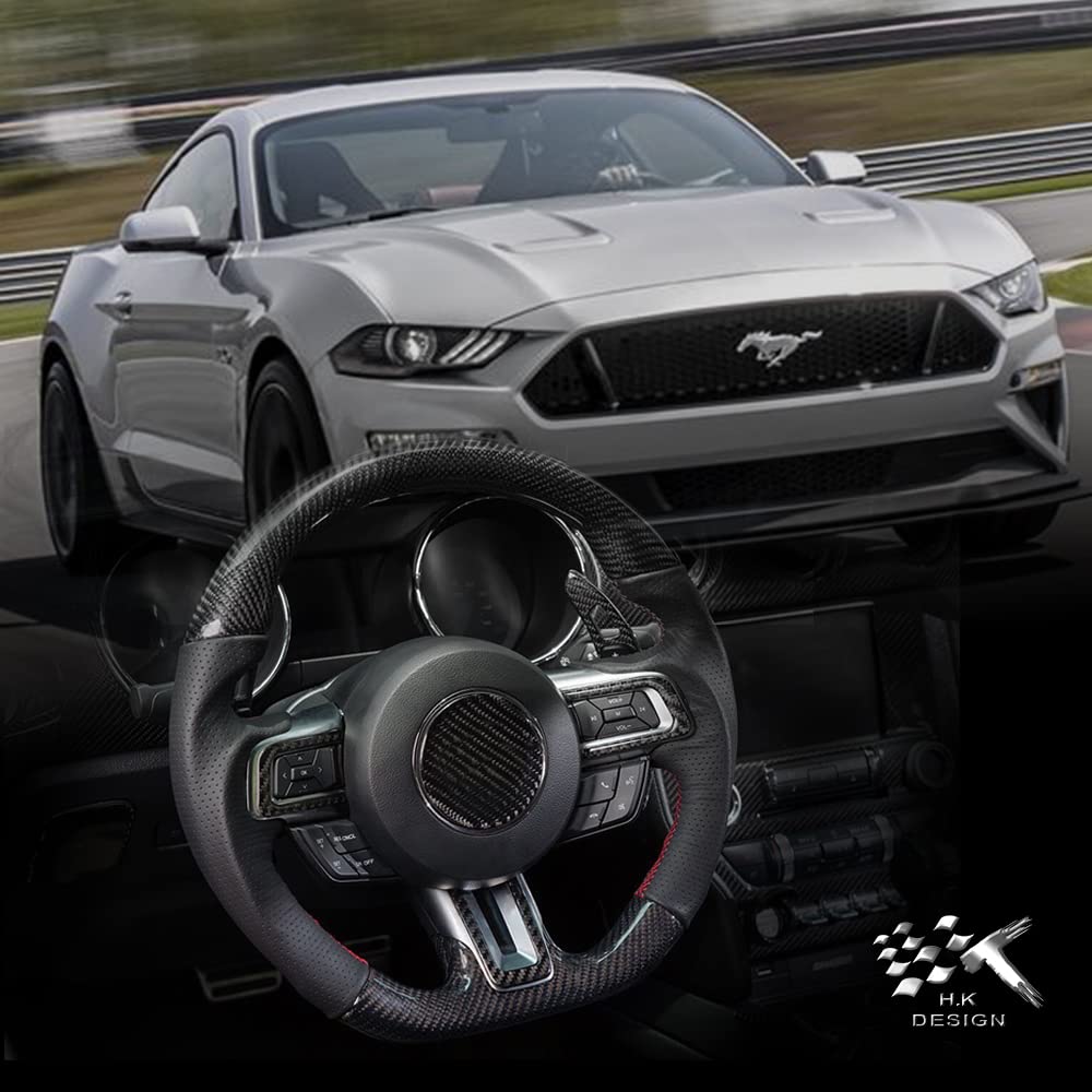 Carbon Fiber Steering Wheel for Ford Mustang 2018-2022 | Genuine Nappa Leather & Carbon Fiber Trim | Racing Style Steering Wheel for Enhanced Grip & Performance | Perfect for Track Days & Street Driving