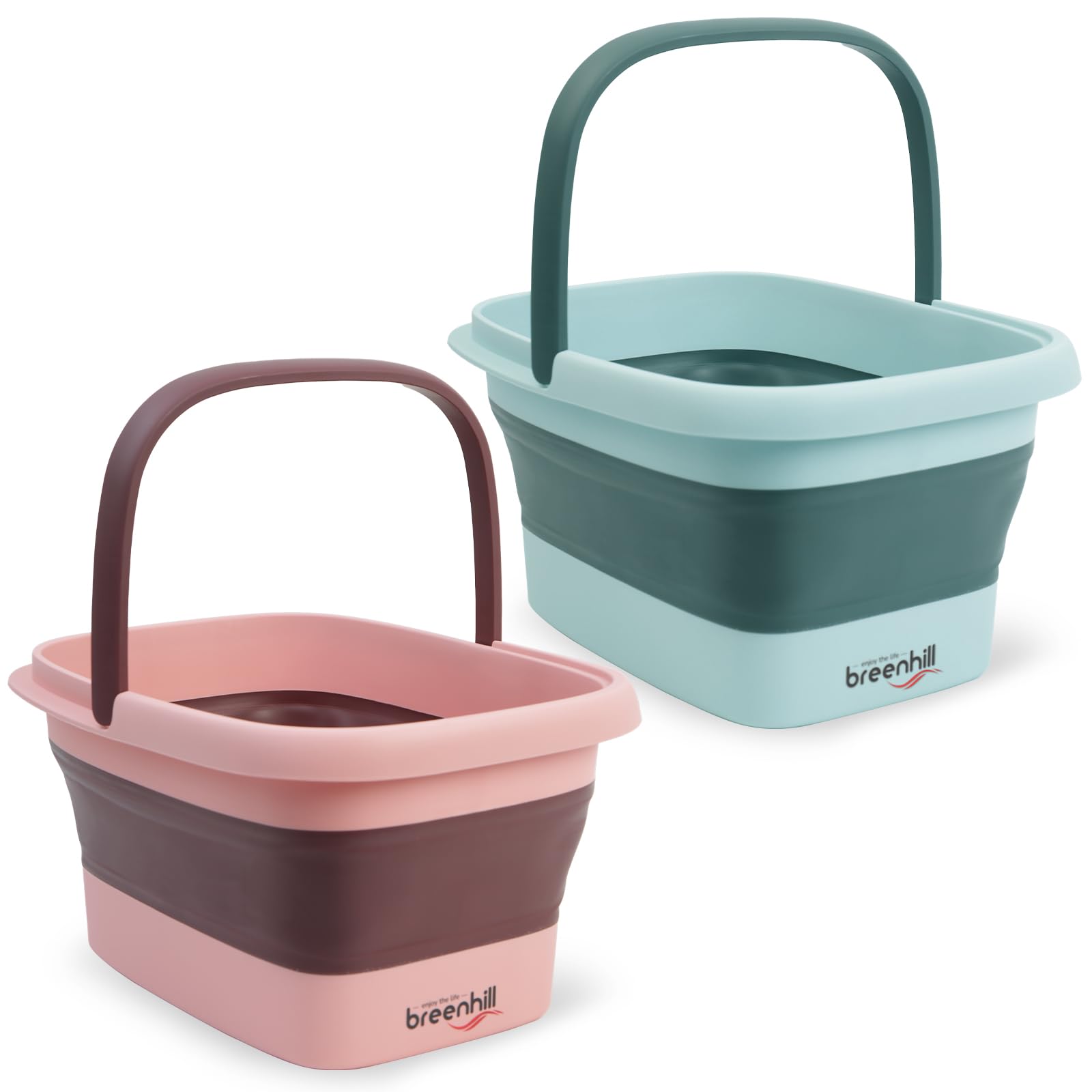 2 Pack Foldable Foot Bath Basin - Collapsible Foot Soak Tub with Handles, Portable Plastic Foot Spa for Relaxation & Pedicure, Pink & Green - Perfect for Home Spa, Travel & Gift Giving