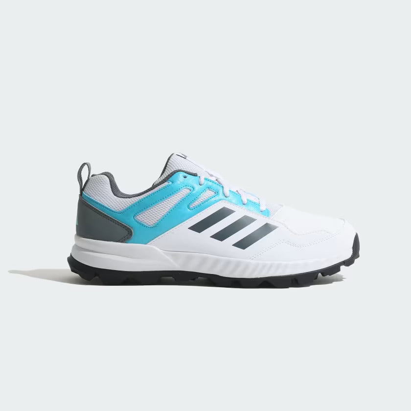 Adidas Cri RiseV2 Cricket Shoes - Cloud White/Blue Oxide/Lucid Cyan | Lightweight Performance Footwear for Cricket Matches & Training