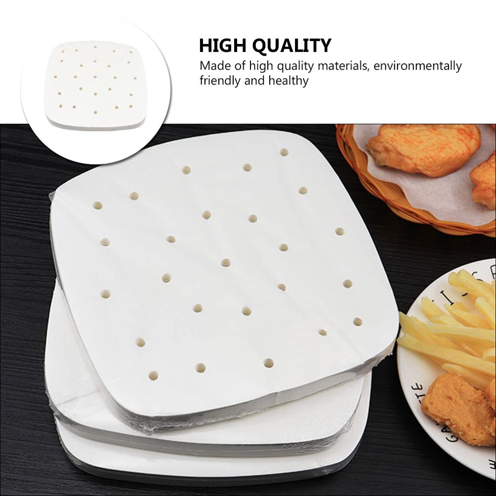 DOITOOL 400pcs Square Perforated Air Fryer Parchment Paper Liners - Nonstick Bamboo Steamer Liner for Air Fryers, Steaming Baskets, Oven Baking & Cooking (18cm) - Perfect for Healthy Meal Prep, Reheating & Crispy Snacks