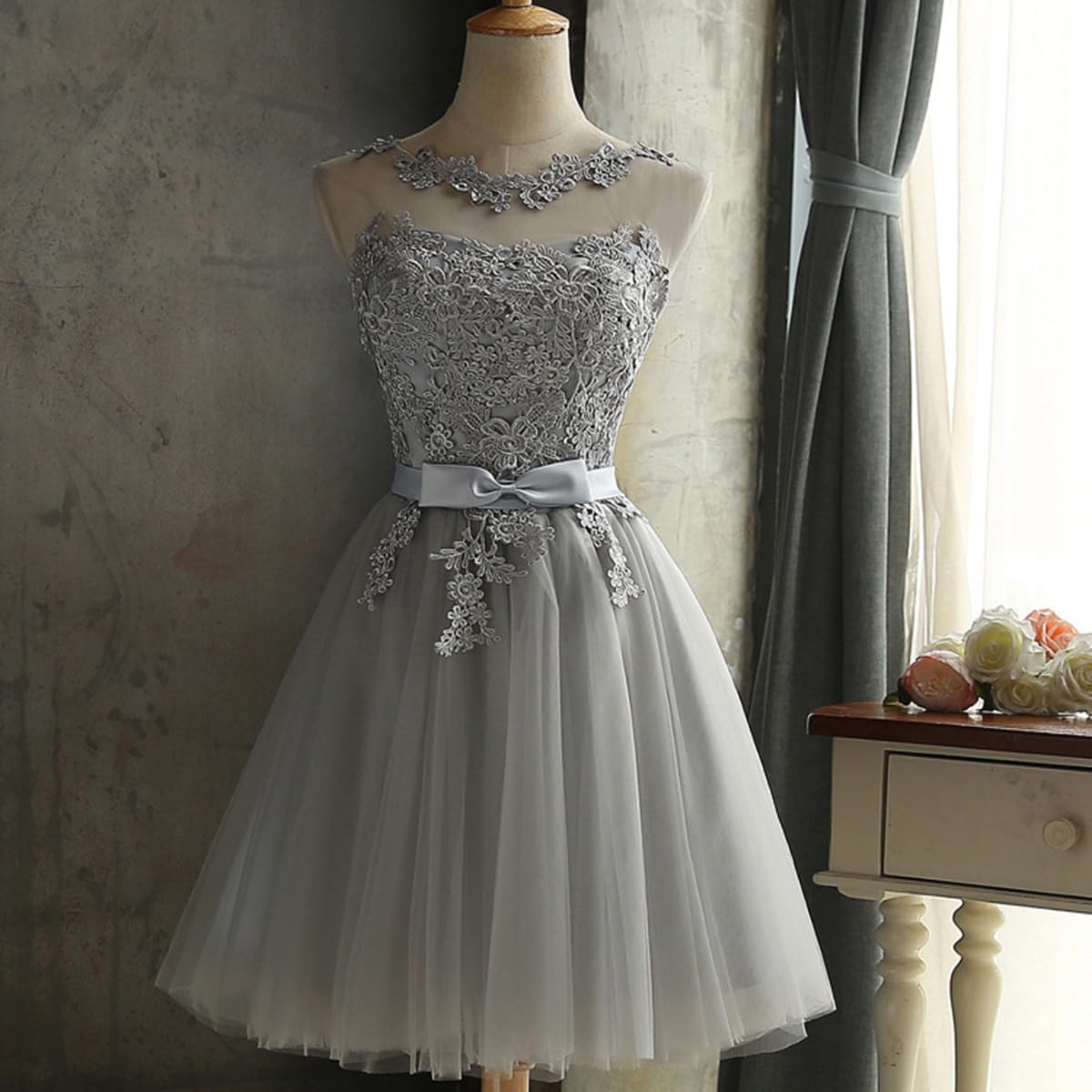 Holibanna Floral Lace Strapless Bridesmaid Dress - Short Prom Evening Gown for Women, Slim Wedding Pageant Dress - Perfect for Bridal Parties, Cocktail Events & Formal Occasions