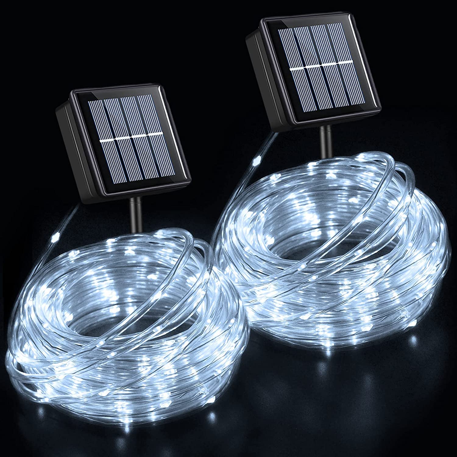 QITONG 2 Pack Solar Rope Lights - 33ft 100LED Waterproof Outdoor String Lights with 8 Modes | Solar Powered Tube Lights for Garden, Pool, Patio, Porch, Tree & Party Decorations (Cool White) | Perfect for Backyard, Wedding, Holiday & Landscape Lighting