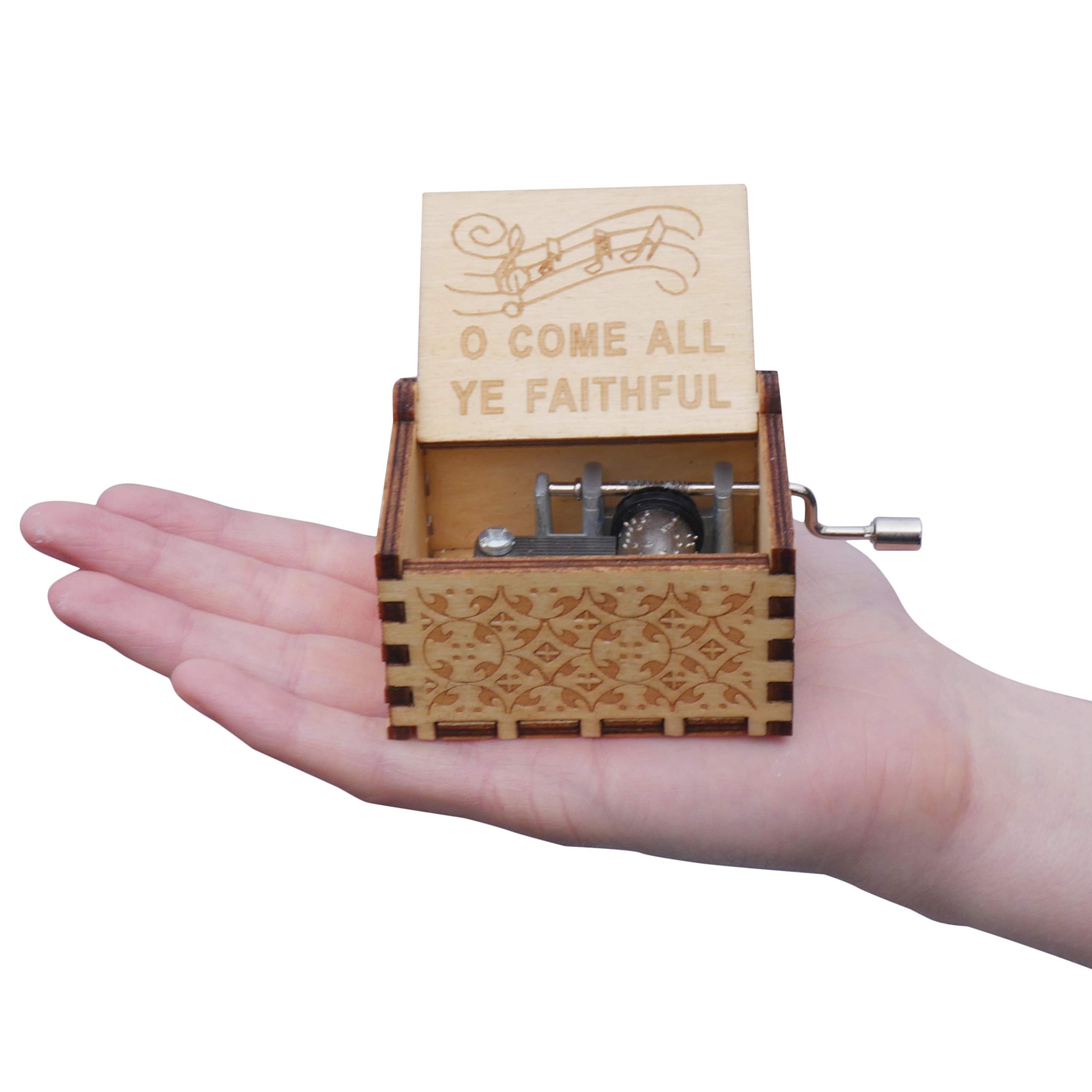 Small 'O Come All Ye Faithful' Wooden Music Box - Religious Christmas Gift for Christian Women, Men, Mom & Dad - Perfect for Easter, Birthday, Baptism & Holiday Celebrations - Handcrafted Keepsake for Home Decor & Spiritual Moments