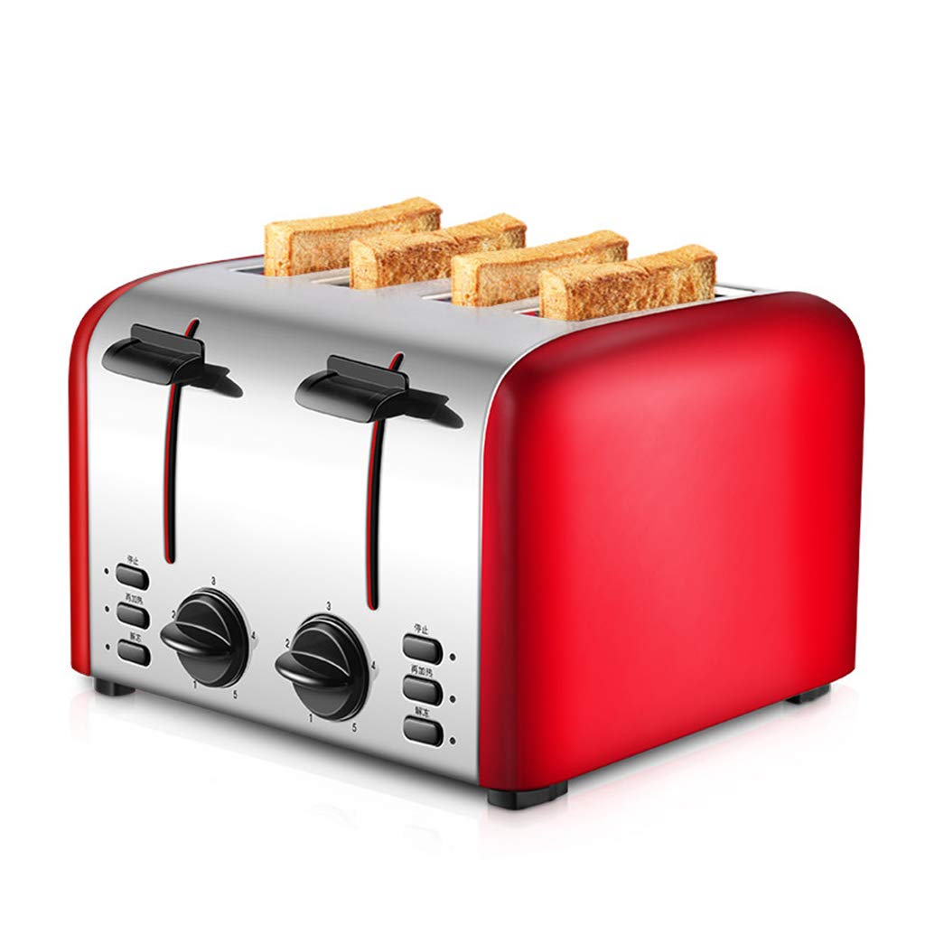 4-Slice Toaster with Dual Independent Controls - Brushed Stainless Steel Housing - Perfect for Breakfast & Family Meals - Red Chrome Finish