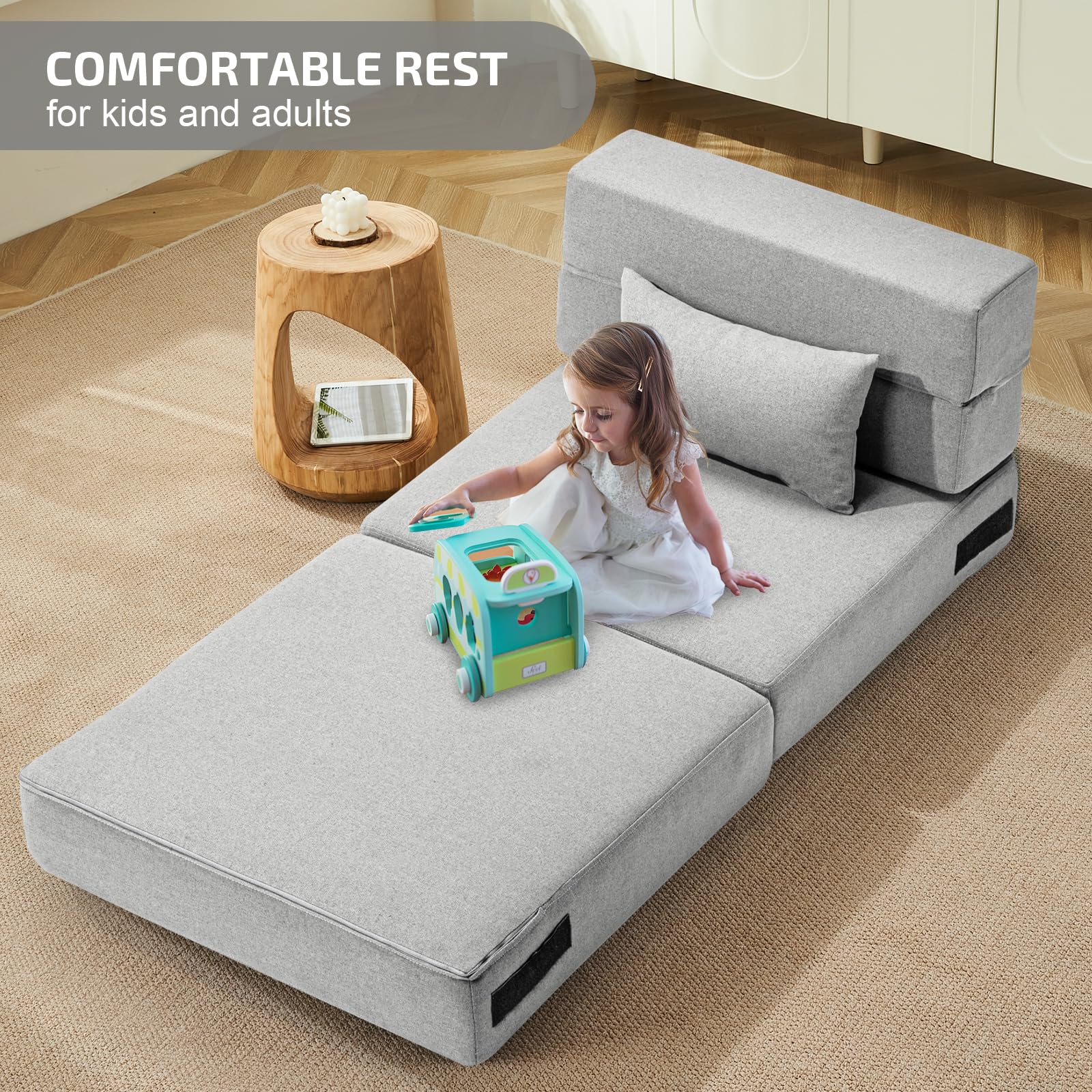 Convertible Folding Sofa Bed with Memory Foam & Pillow - Multi-Functional Sleeper Chair for Living Room, Dorm, Guest Room, Home Office - Light Gray - Perfect for Small Spaces, Overnight Guests & Studio Apartments