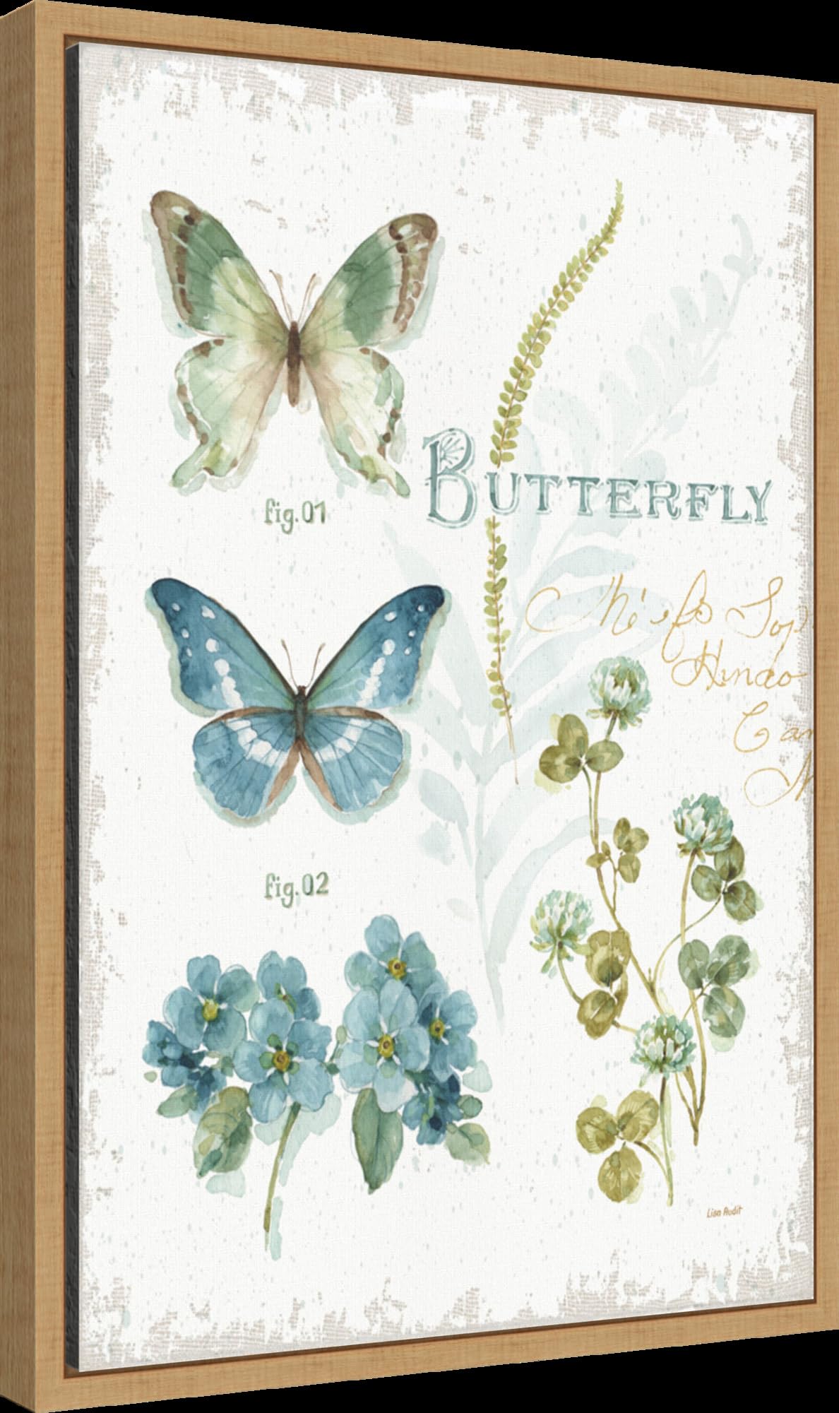 Amanti Art Framed Canvas Wall Art 23x16 - My Greenhouse Botanical Butterfly by Lisa Audit, Modern Floral Animal Painting, Framed Canvas Artwork for Living Room, Bedroom, Office Decor | Perfect for Home, Office & Gift Giving