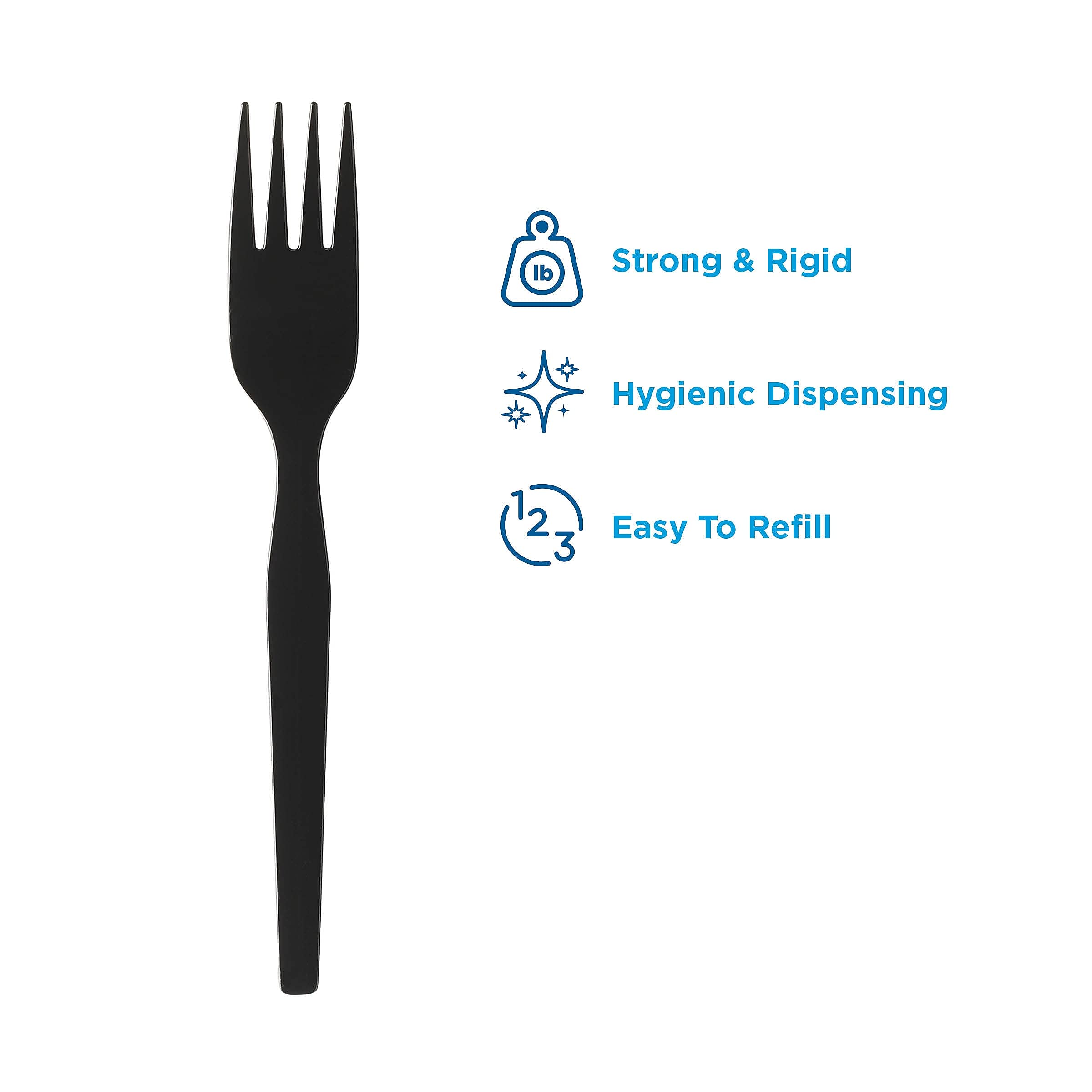 SmartStock Black Plastic Cutlery Dispenser Refill - 100 Pack Disposable Forks for Parties, Picnics, Catering & Office Use