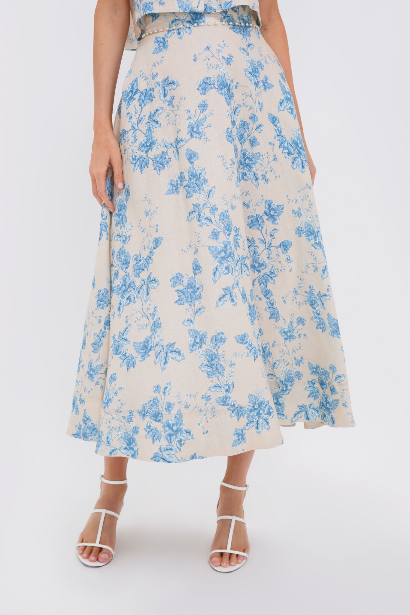 Bougainvillea Bergamot Print Floral Maxi Skirt - Women's Bohemian Summer Beach Dress for Vacation, Garden Party & Outdoor Date