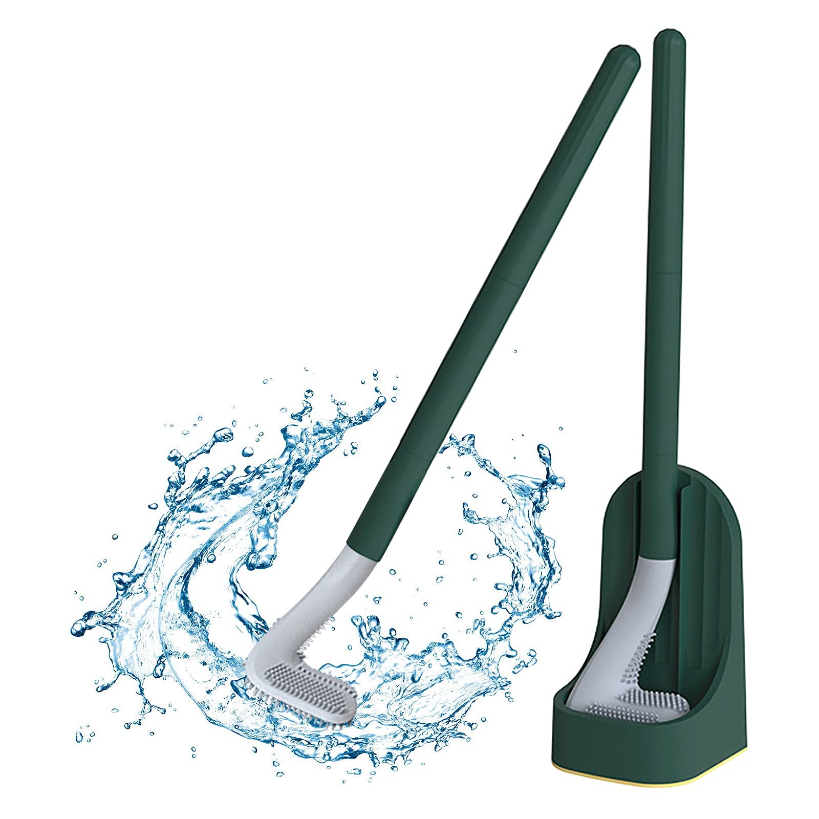 Long Handle Toilet Brush with Golf Brush Head - Deep Cleaning Silicone Toilet Brush Set, Wall Mounted & Removable (Green) - Perfect for Bathroom, Kitchen & RV Cleaning