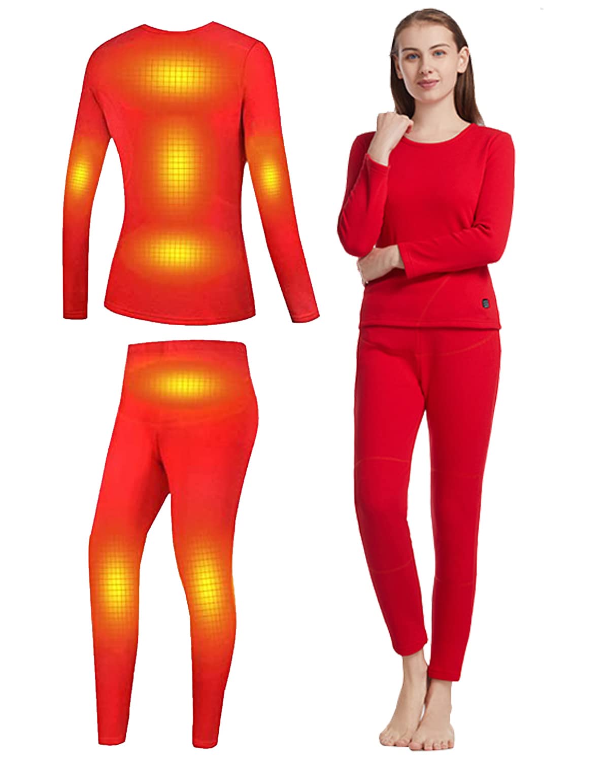 TRUNYAQI Women's Heated Thermal Underwear Set - USB Electric Long Sleeve Top & Bottom for Winter Warmth | Perfect for Skiing, Snowboarding & Outdoor Activities in Cold Weather