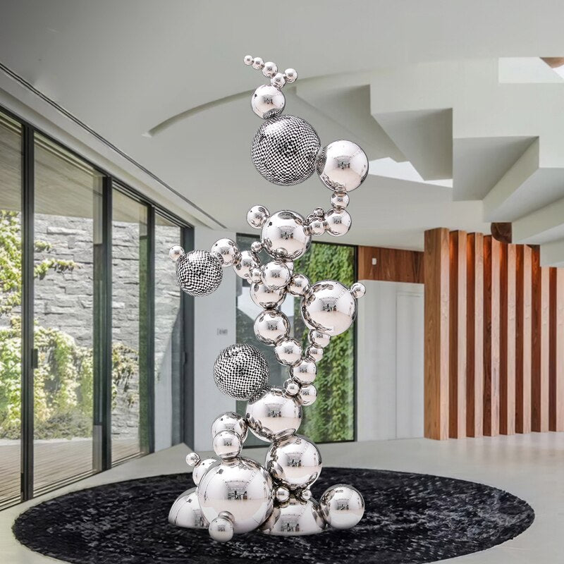Abstract Jumbled Balls Stainless Steel Home Decor - Modern Sculpture for Living Room, Office & Garden Decoration