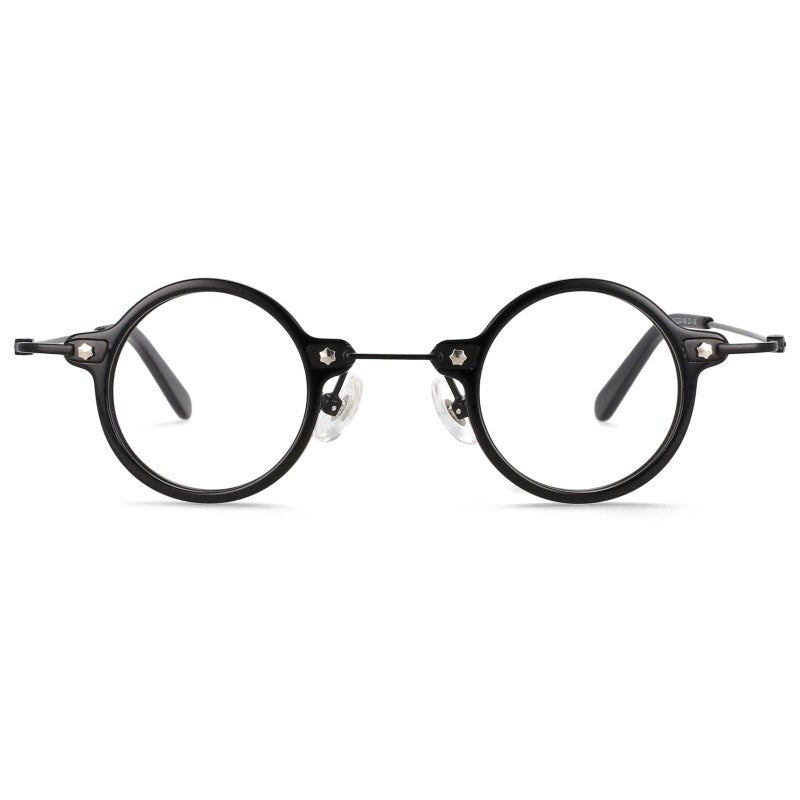CCspace Unisex Full Rim Small Round Acetate Titanium Eyeglasses 55324 - Lightweight & Durable Frame for Men & Women - Perfect for Reading, Working & Daily Wear