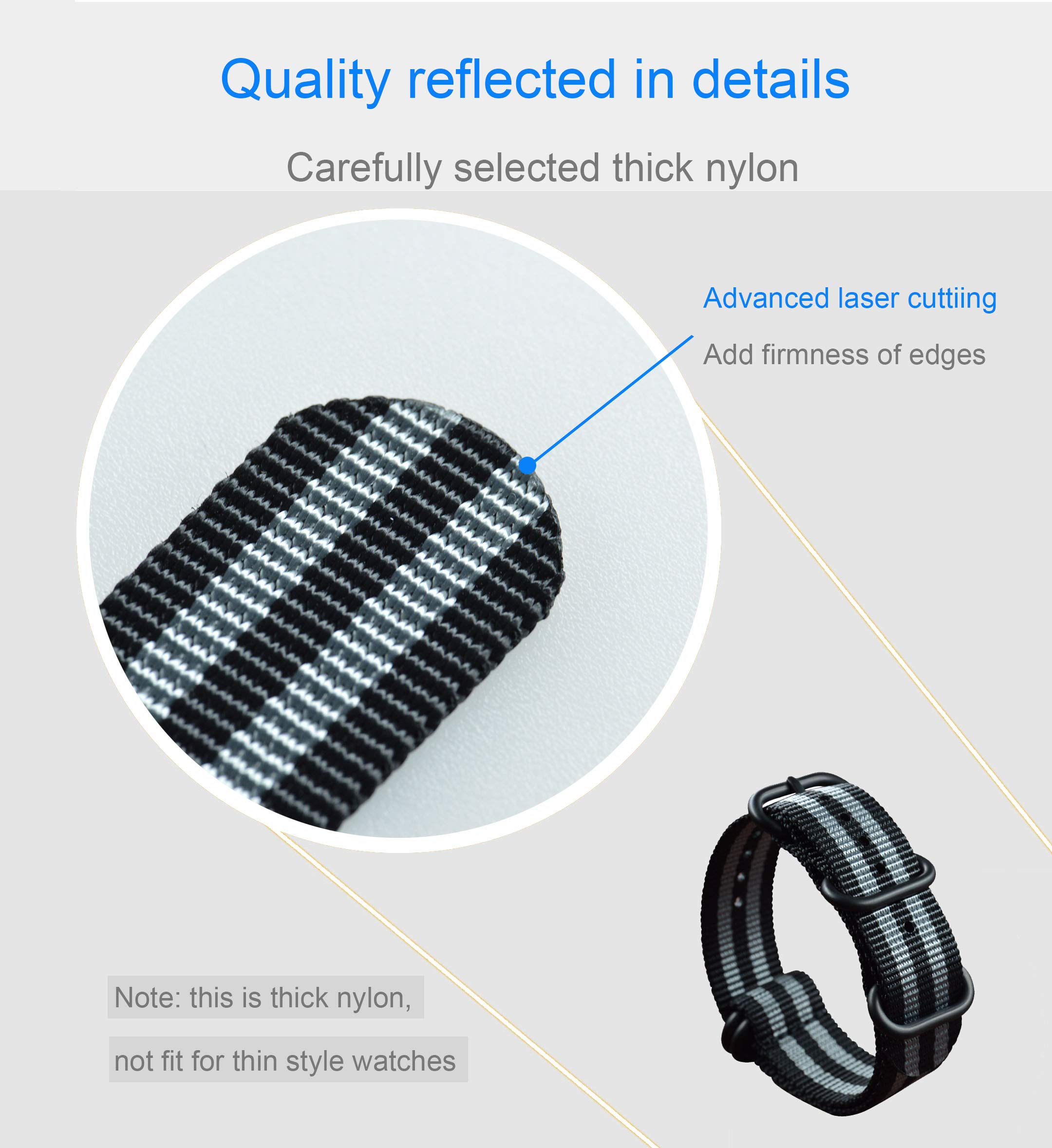 Premium Nylon Watch Band Replacement - 18mm to 28mm Sizes for Apple Watch, Garmin, Fitbit & More - Durable & Comfortable for Sports, Outdoor & Everyday Wear