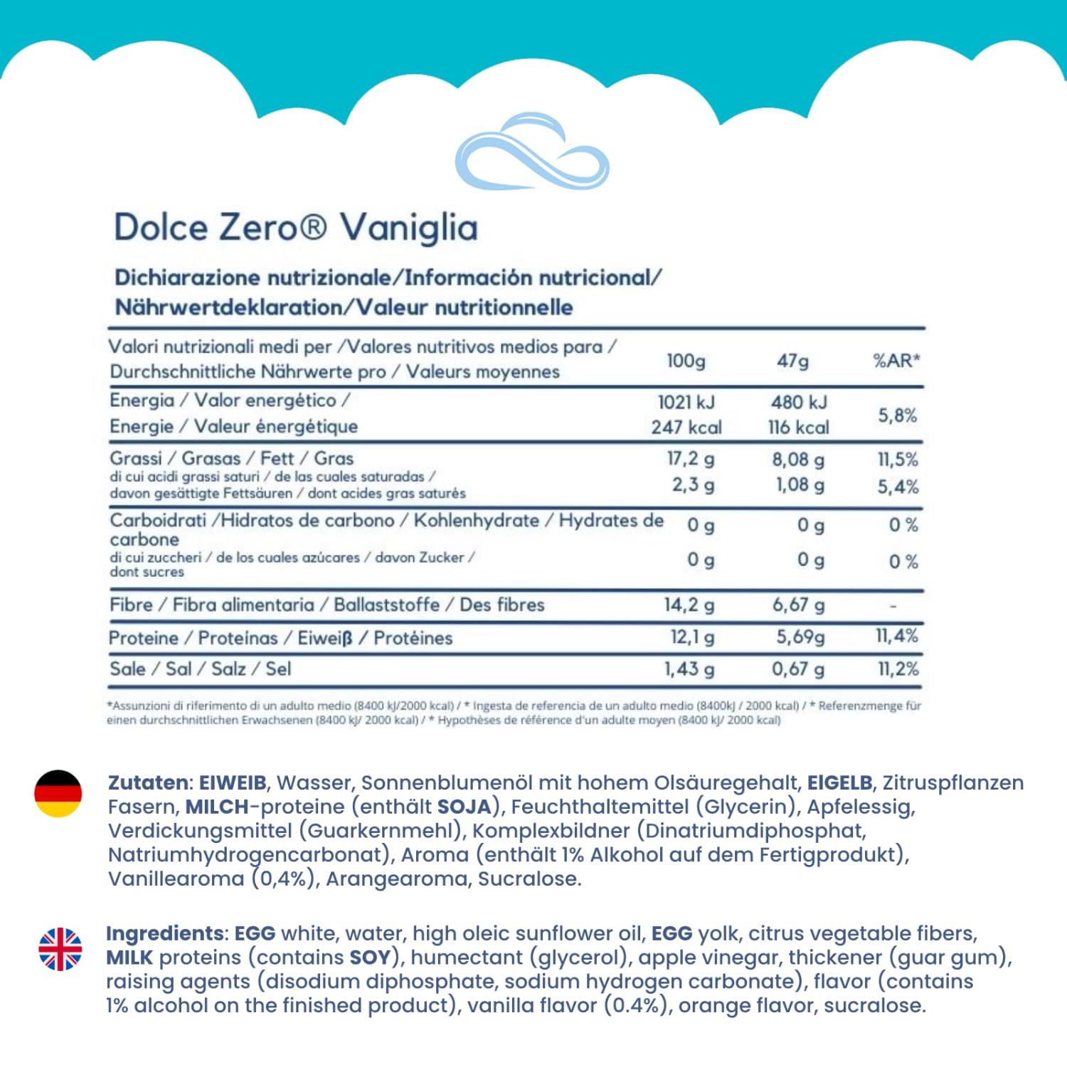 Nuvola Zero - Dolce Zero Vanilla Mini Cakes | Sugar-Free, Carb-Free, Lactose-Free, Gluten-Free | High in Fiber | 12-Pack | Made in Italy | Perfect for Keto Diet, Diabetics & Healthy Snacking