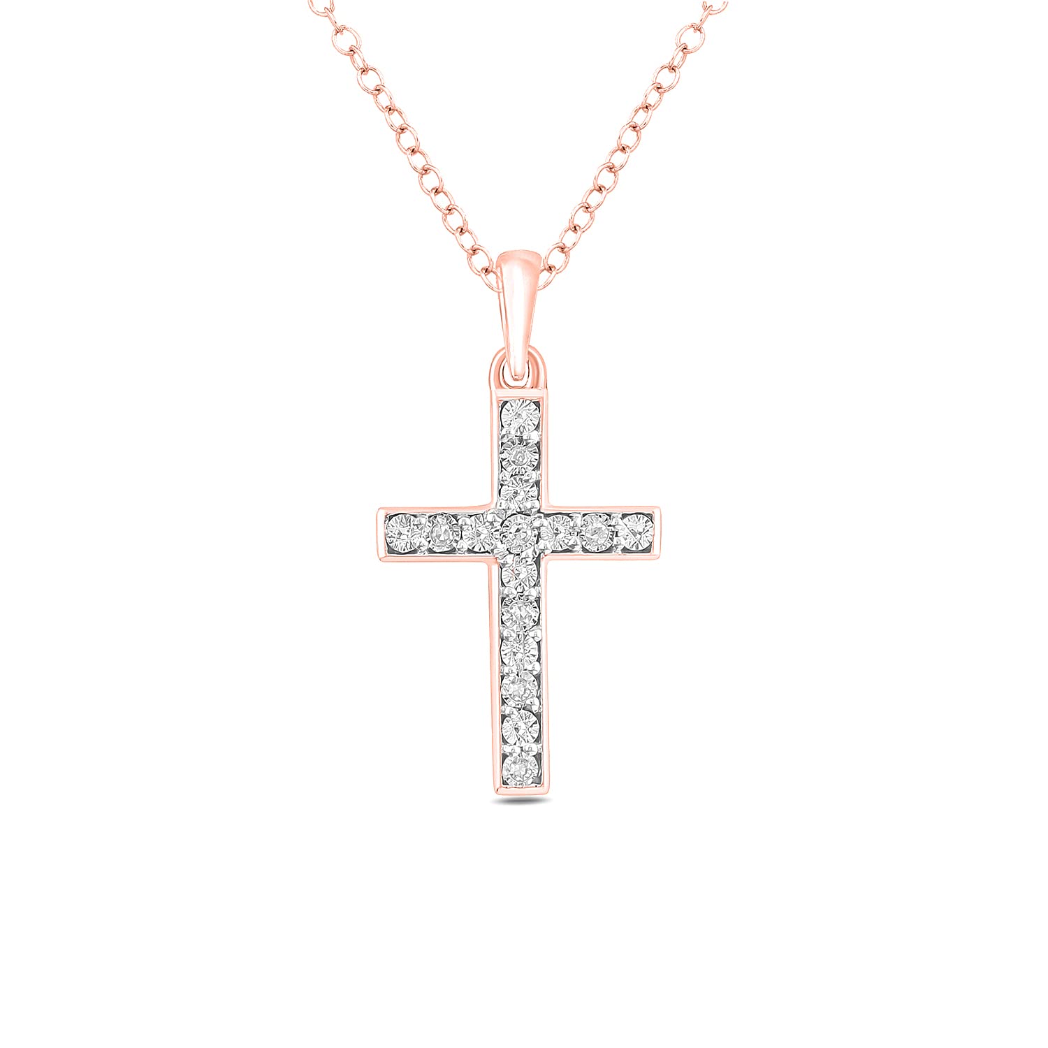 1/20 CT Natural Diamond Cross Pendant for Women - 925 Sterling Silver & Gold Vermeil Necklace | Elegant Diamond Jewelry Gift for Her in White, Yellow or Rose Gold | Perfect for Birthdays, Anniversaries & Special Occasions