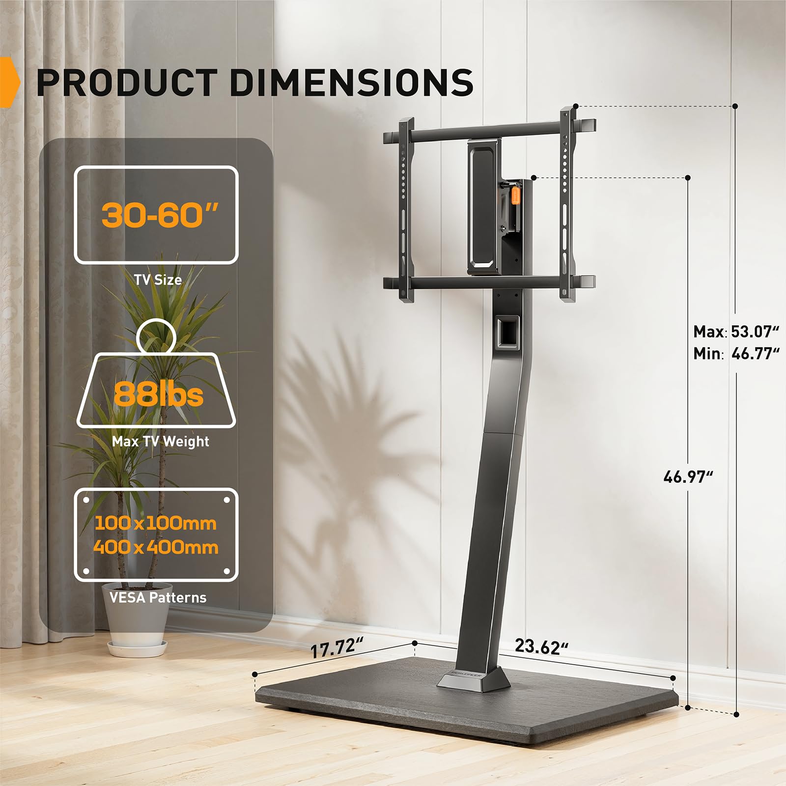 Perlegear Rolling TV Stand with Power Outlet - Adjustable Height Mobile TV Cart for 30-60 Inch TVs, 88 lbs Capacity, Tilt & Swivel Base with Hidden Casters, Max VESA 400x400mm (PGTVMC20) - Perfect for Living Rooms, Bedrooms, and Home Theaters