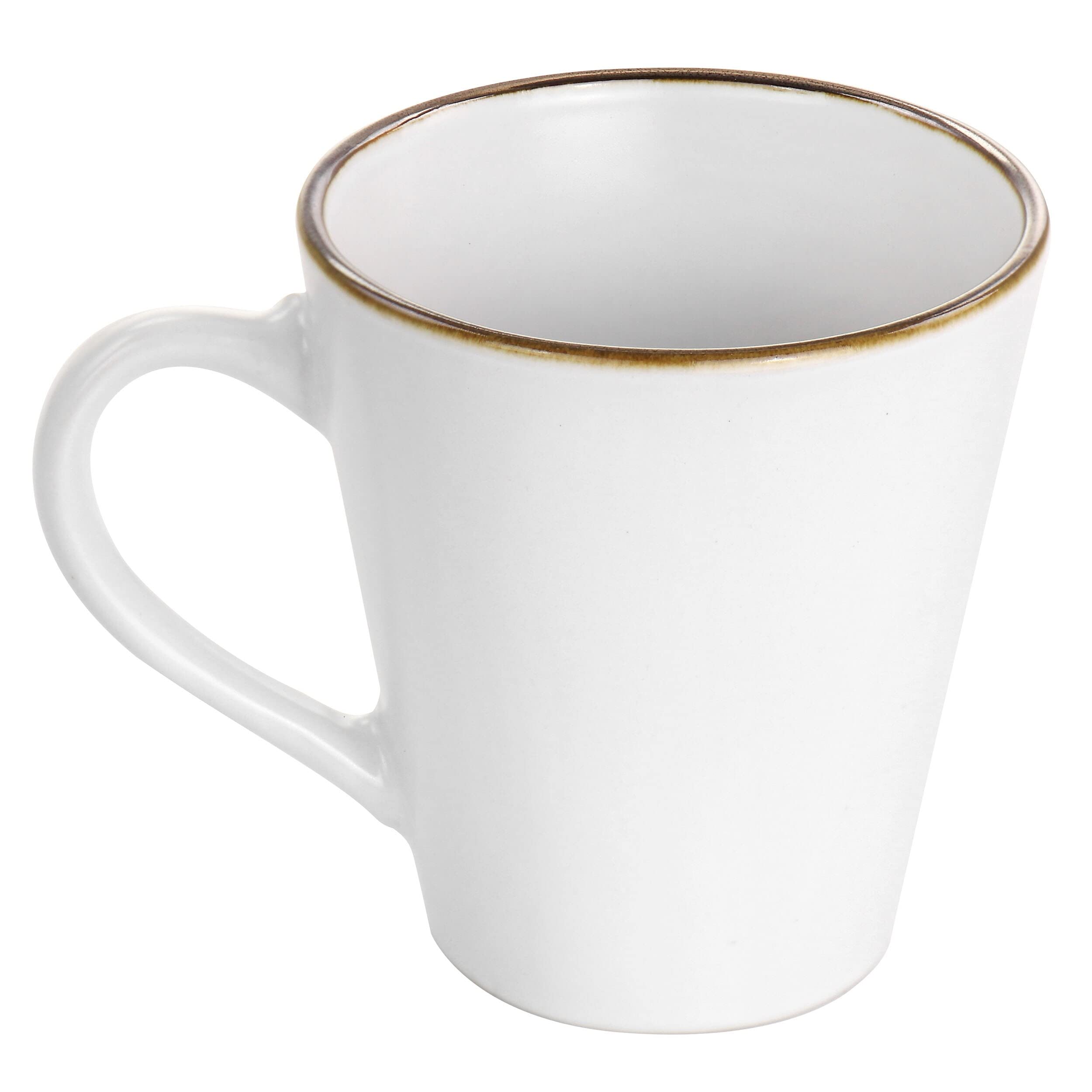 6-Piece Matte White Stoneware Mug Set with Gold Rim - Modern Contemporary Microwave Safe Coffee Cups for Home, Office, or Gifts