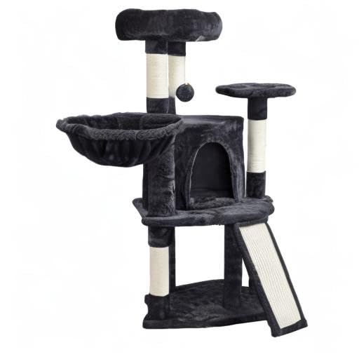 Topeakmart 42 Inch Multi-Level Cat Tree Tower for Indoor Cats - Sturdy Cat Condo with Perch, Hammock & Scratching Posts - Durable Cat Activity Center & House in Black - Perfect for Small Spaces, Apartments & Playtime