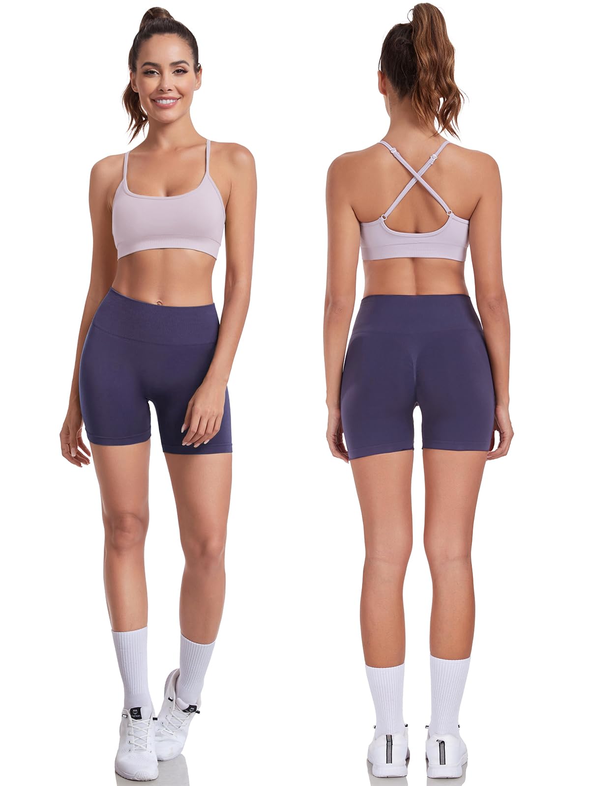 Women's 2-Piece Workout Set - High Waisted Yoga Shorts with Adjustable Strappy Sports Bra | Gym & Yoga Outfit for Women | Perfect for Yoga, Pilates, Running & Gym Training