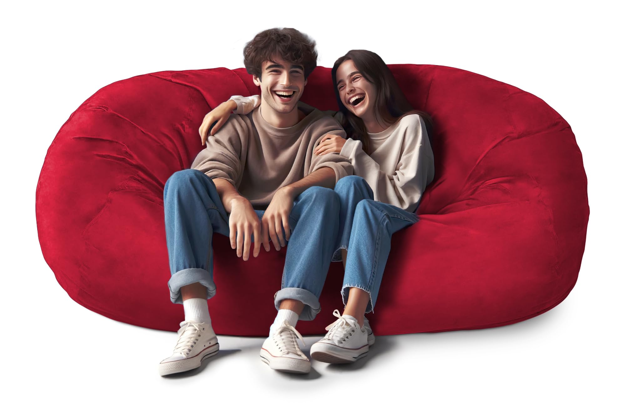 Lumaland 6ft Giant Bean Bag Chair with Microsuede Cover - Ultra Soft Foam Filling, Washable Oversized Bean Bag Sofa for Kids, Teens & Adults - Large Sack Chair for Dorm, Living Room, Bedroom & Game Room - Red (Perfect for Lounging, Movie Nights & Gaming)