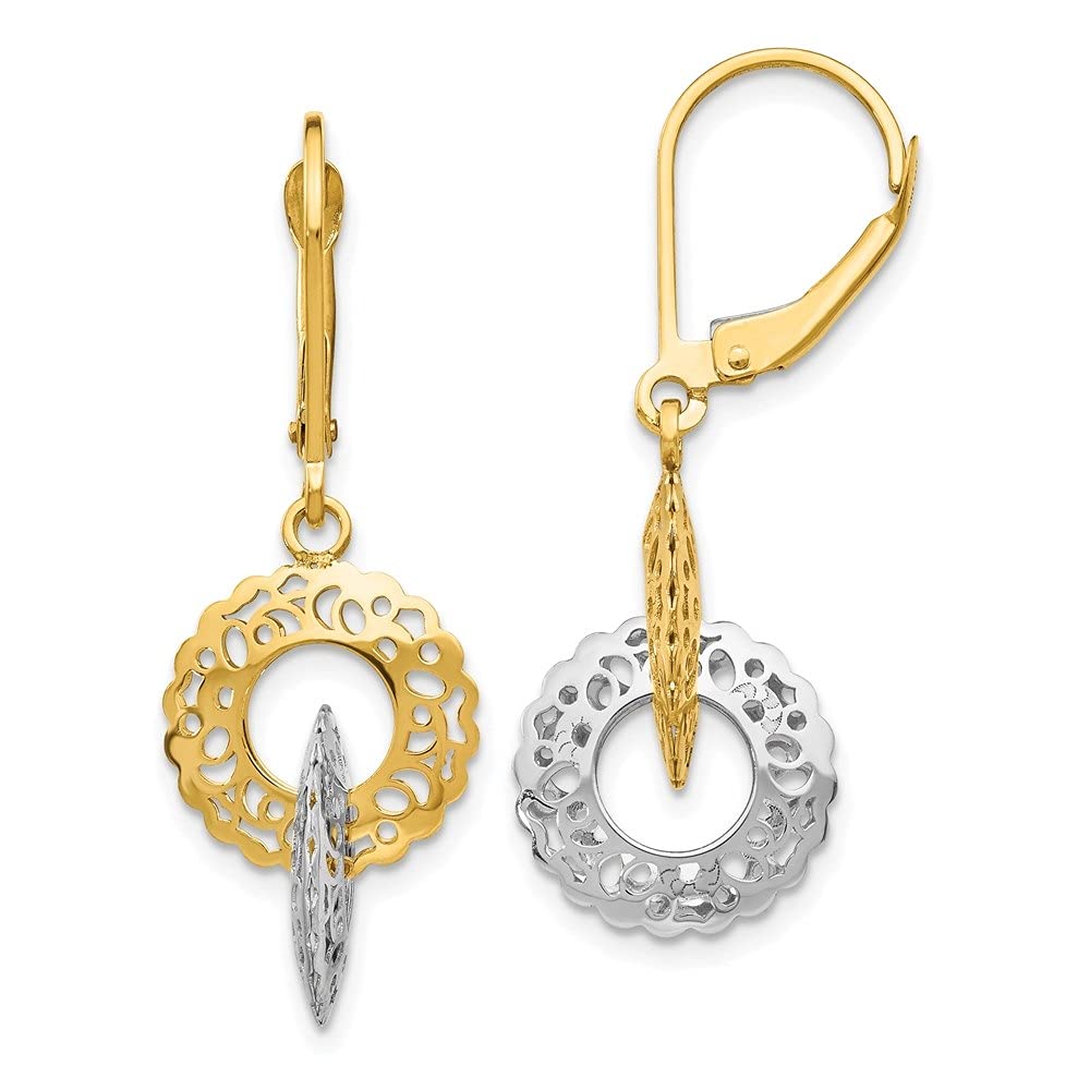 14K Two-Tone Gold Leverback Earrings for Women - Diamond2Deal Fine Jewelry | Elegant Gift for Anniversary, Wedding & Special Occasions