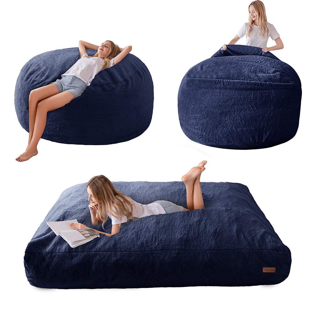 MAXYOYO Giant Faux Fur Bean Bag Chair - Convertible to Floor Mattress Bed | Dark Grey | Ultra Soft Lounge Chair for Living Room, Bedroom & Dorm | Perfect for Relaxing, Gaming & Sleepovers