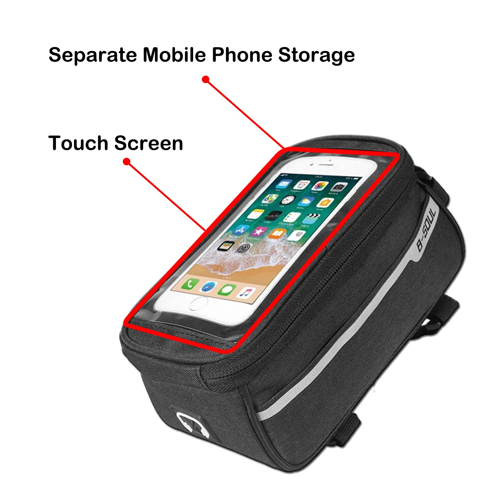 Bike Phone Mount Bag - Waterproof Bicycle Top Tube Bag with Sensitive Touch Screen Holder, Cycling Accessories Pouch for Mountain & Road Bikes (Fits Phones Under 6.5