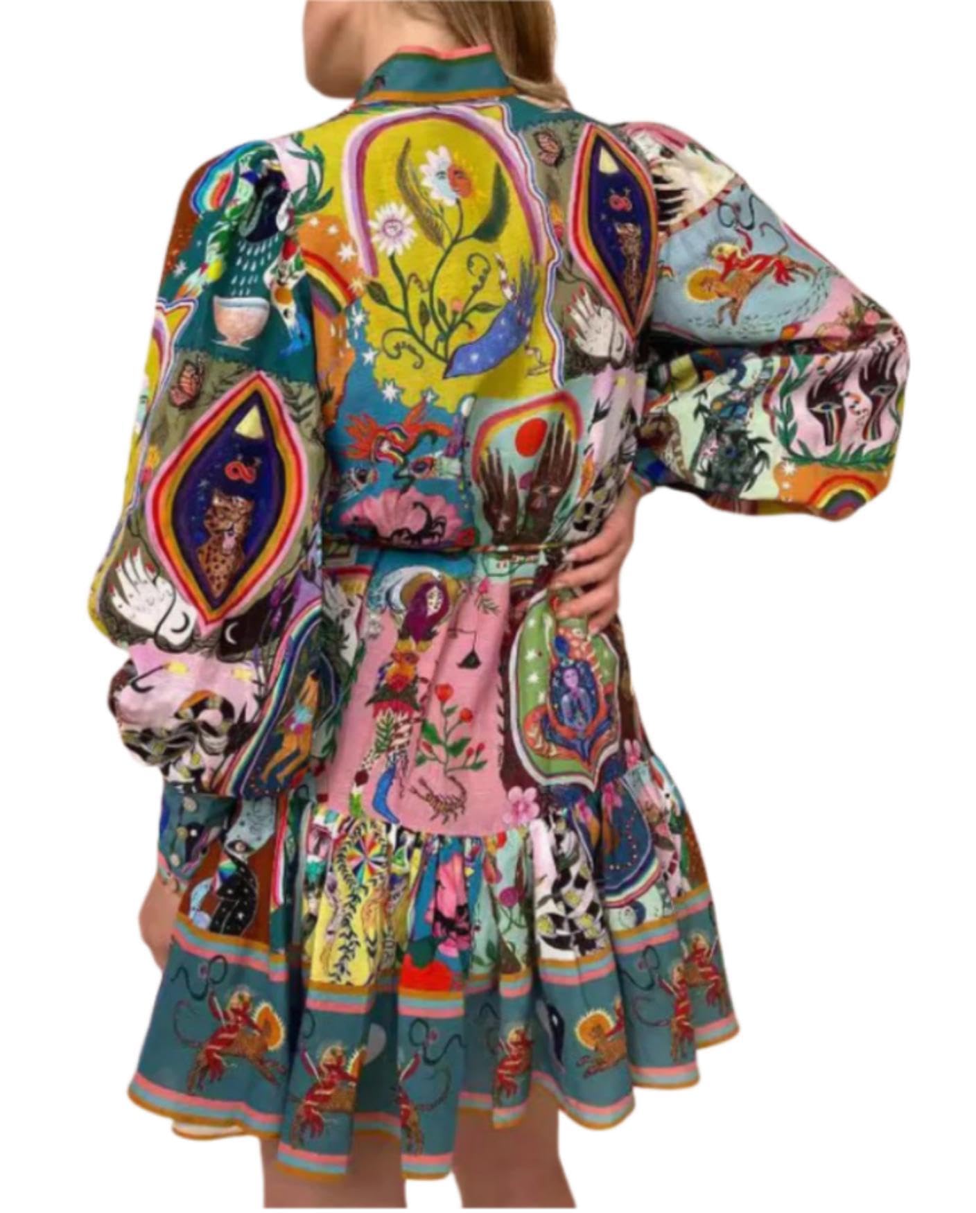 Women's Floral Print Puff Sleeve Summer Shirt Dress with Belt - Button Down Mini Dress for Casual Wear, Beach Outings & Date Nights