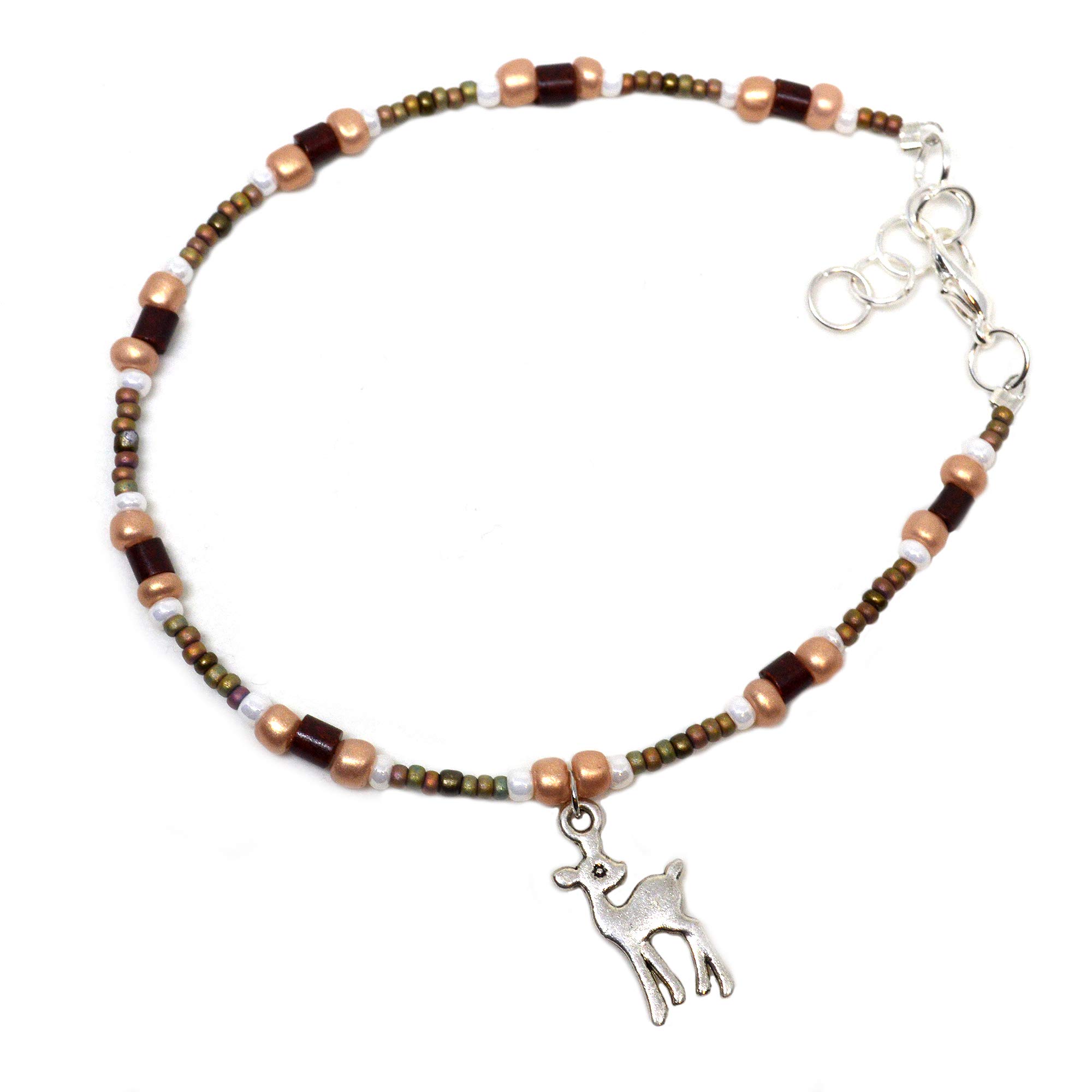 Adjustable Boho Beaded Ankle Bracelet - Handmade Woodland Deer Charm Anklet with Easy Closure - Unique Sweet Gift for Women - Perfect for Casual Wear, Festivals & Beach Outfits