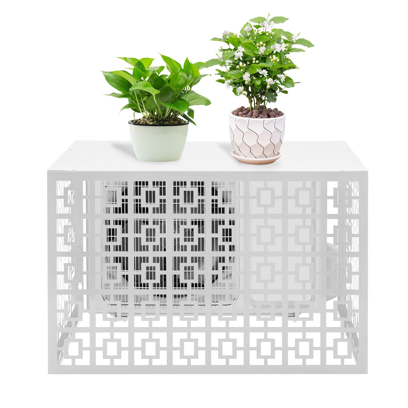 Free Standing Metal Air Conditioner Privacy Fence Screen for Outdoor Units - White (39.4”L x 19.7”W x 27.6”H) - Perfect for Enclosing Pool Equipment, 1.5P AC Units & Backyard Decoration - Durable Weatherproof Outdoor AC Cover for Patio, Garden & Home Exterior