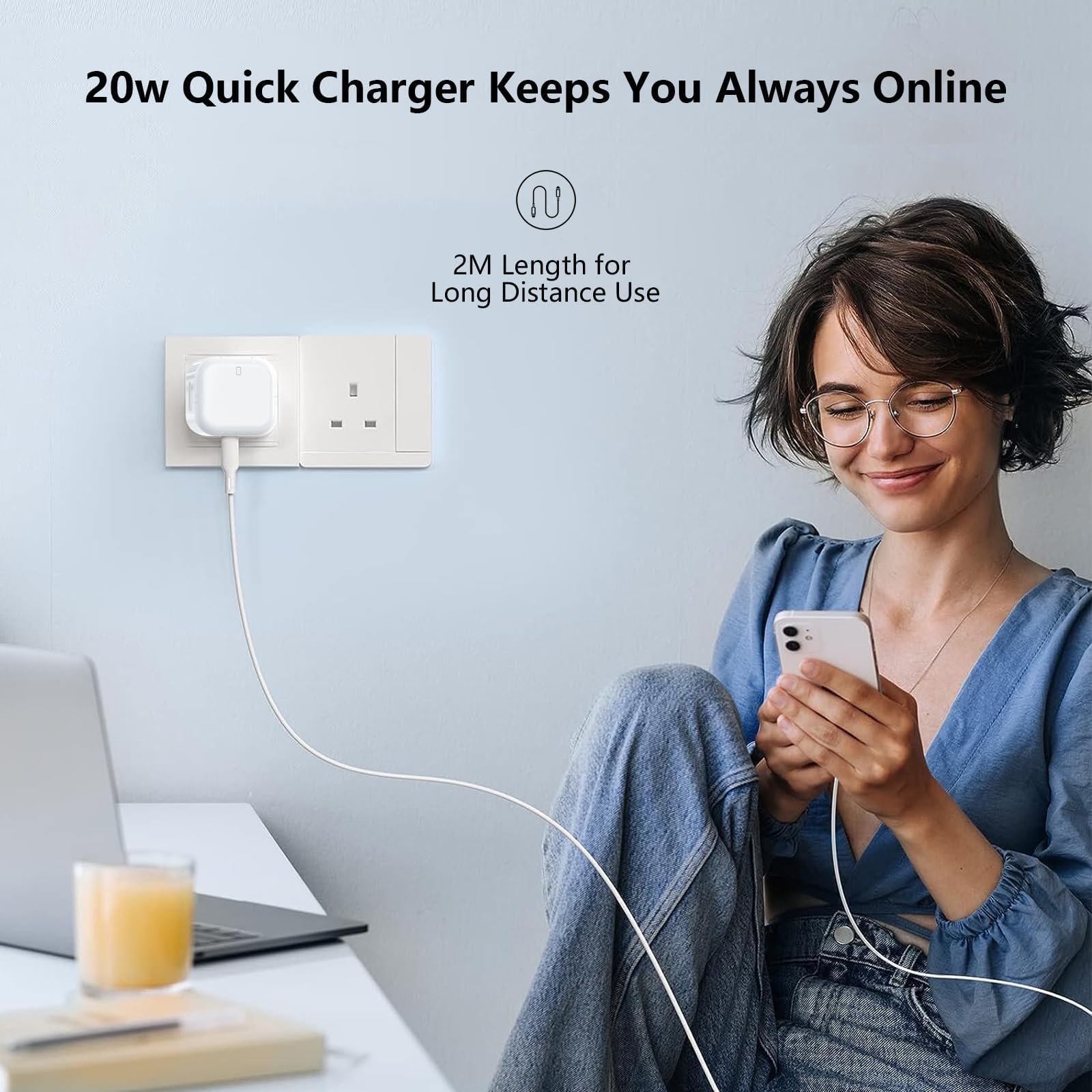 20W USB-C Fast Charger with 6ft Cable for iPhone 15/16 Series & iPad - Quick Charging Plug & Type-C to Type-C Cable - Perfect for Home, Office & Travel Charging Needs
