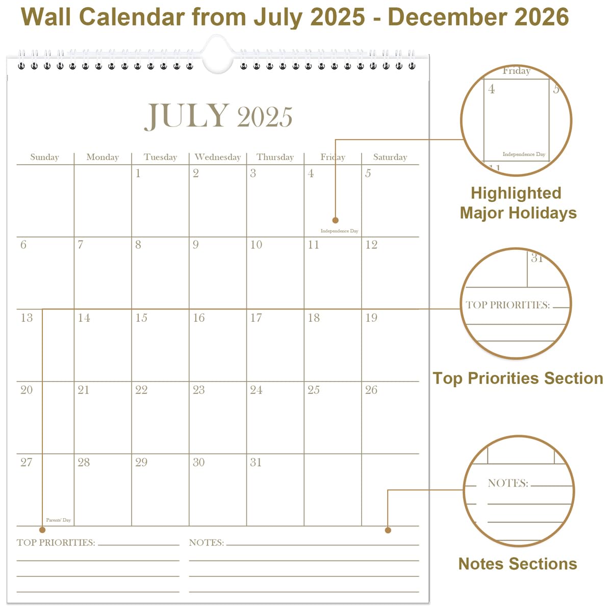 2025-2026 18-Month Wall Calendar | July 2025 - December 2026 | Thick Paper 8.5