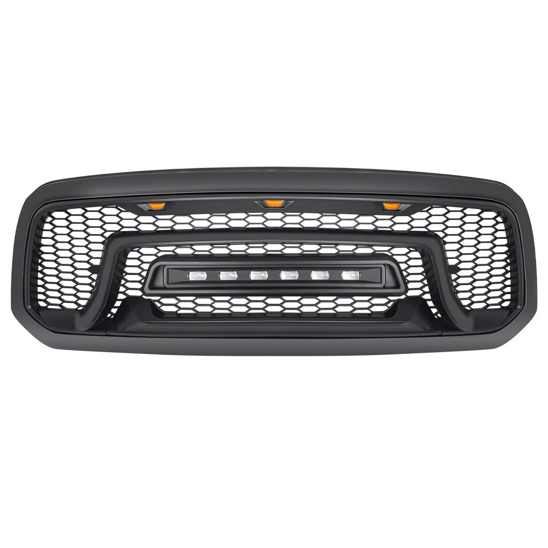 **Matte Black Front Grille for 2013-2023 Dodge Ram 1500 & Ram 1500 Classic | Off-Road Bumper Grill with LED Lights | Perfect for Off-Roading & Truck Customization**