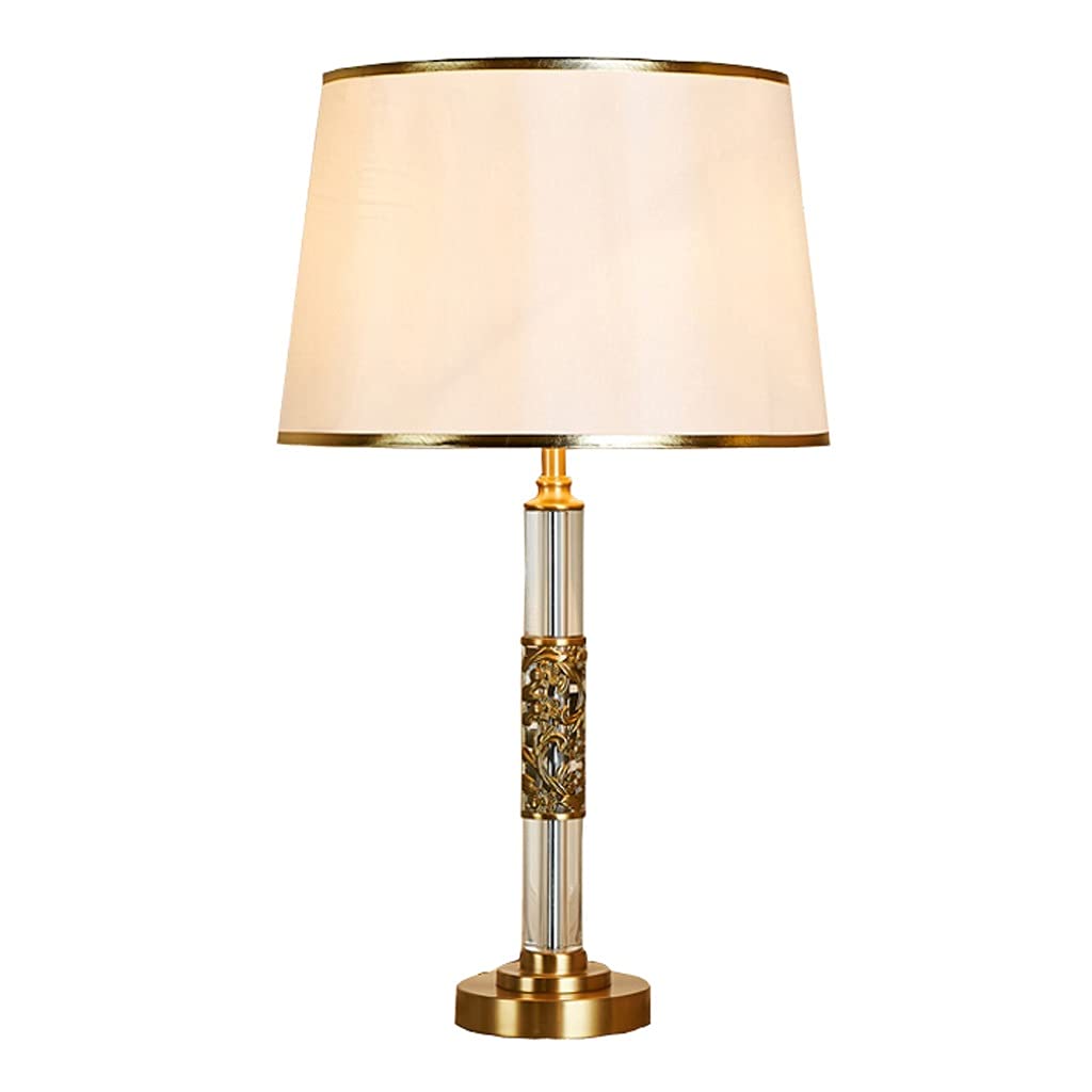 Modern Minimalist All Copper Crystal Table Lamp - Adjustable Dimming Bedside Lamp with Fabric Lampshade for Living Room, Bedroom & Study | Elegant Home Office Lighting & Nightstand Reading Light