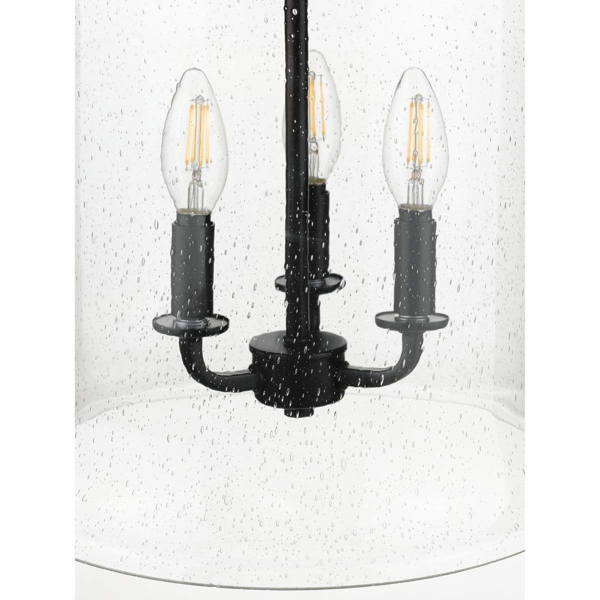 Winslett Collection 3-Light Clear Seeded Glass Coastal Pendant Light in Matte Black - Perfect for Beach House, Farmhouse & Coastal Style Kitchen Island Lighting
