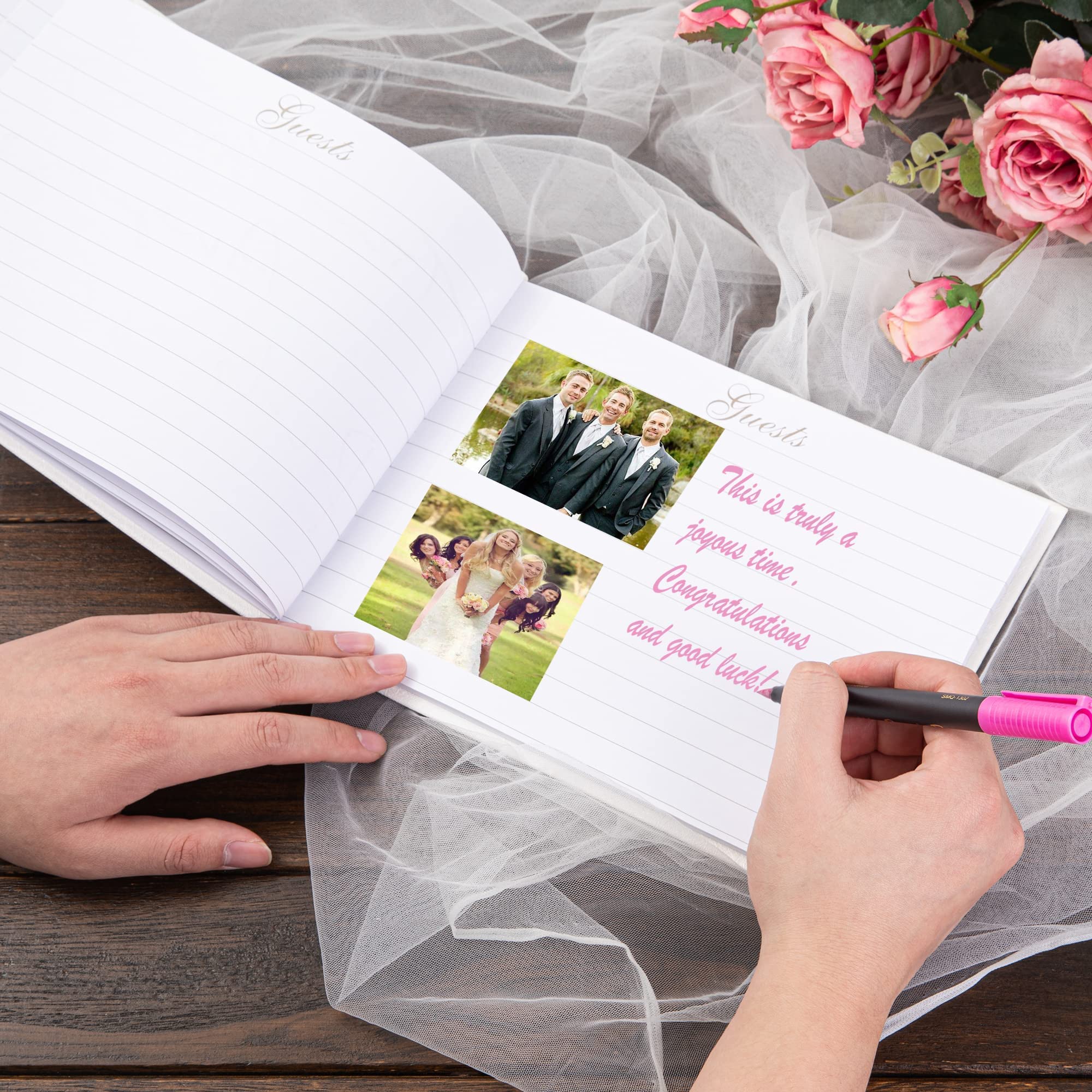 Elegant Wedding Guest Book with 3 Metallic Pens - Hardcover Guest Book for Wedding Reception, Polaroid Photo Guest Book Sign in - 9.8” x 7.9”, 96 Pages - Perfect for Wedding, Anniversary, and Bridal Shower Guest Signatures
