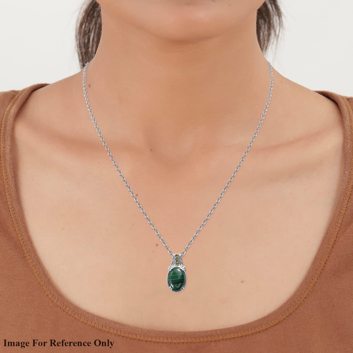 SHOP LC Stainless Steel Malachite & Peridot Birthstone Pendant Necklace for Women - 20 Inch Adjustable Chain, Elegant Jewelry Gift for Birthday, Anniversary & Special Occasions | Perfect for Everyday Wear, Parties & Formal Events