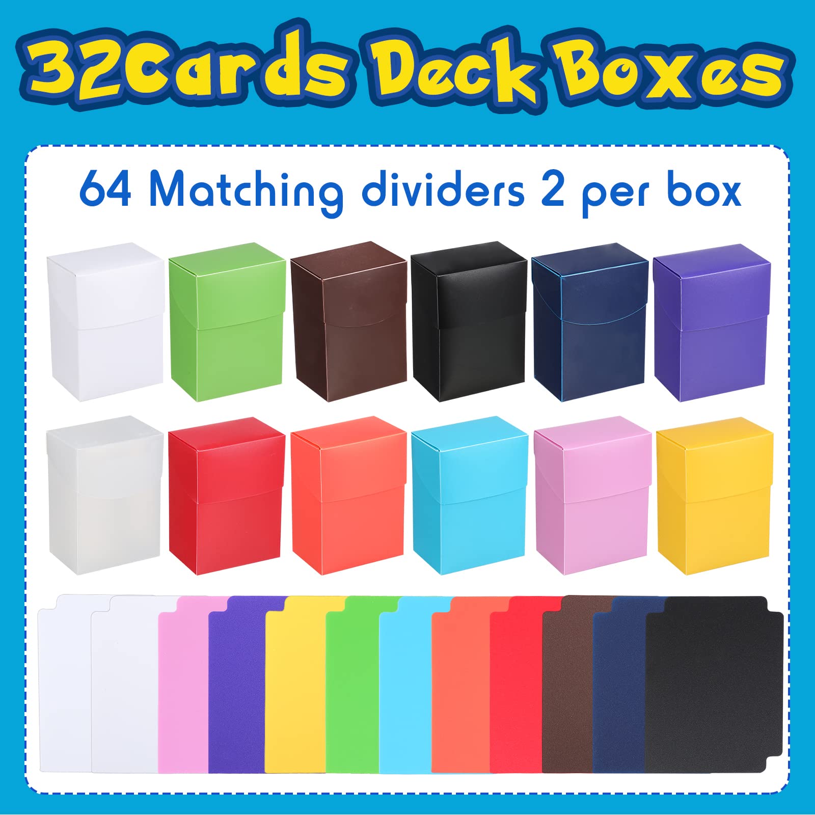 Frienda 32 Pack Deck Card Storage Boxes - Large Capacity with 64 Dividers, Holds 80+ Trading Cards - Perfect Organizer for Sports, Gaming, and Collectible Card Storage - Ideal for MTG, Pokemon, and Sports Card Collections