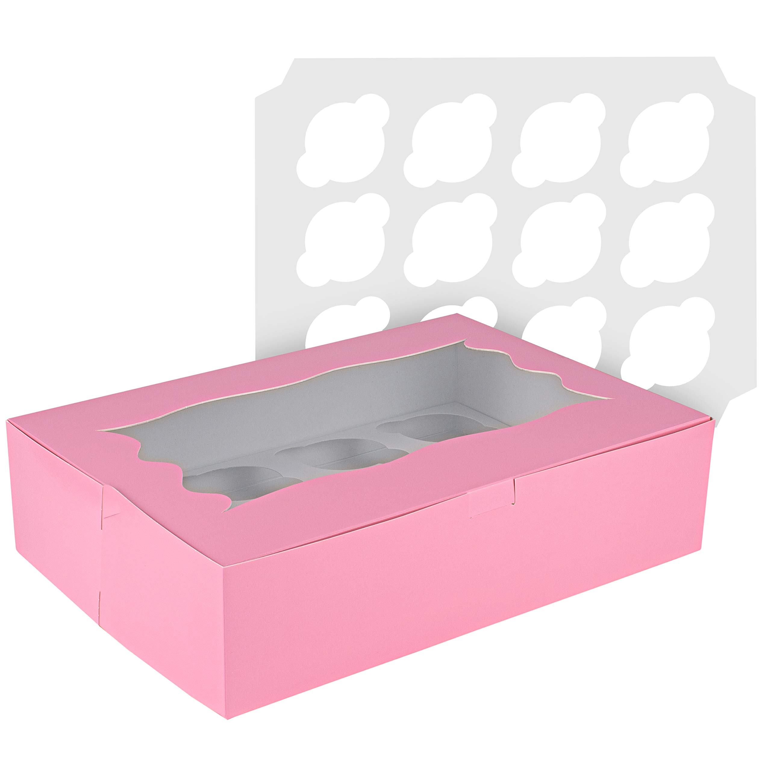 12-Piece Pink Cupcake Box Holder - 10 Pack Bakery Containers for Cupcakes, Muffins & Pastries | Perfect for Birthday Parties, Baby Showers & Wedding Desserts